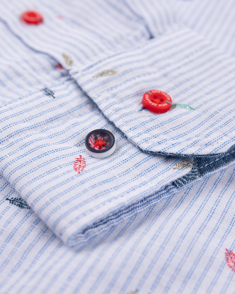 Linen shirt with light blue print - Light Blue Linen shirt with light blue print - Light Blue