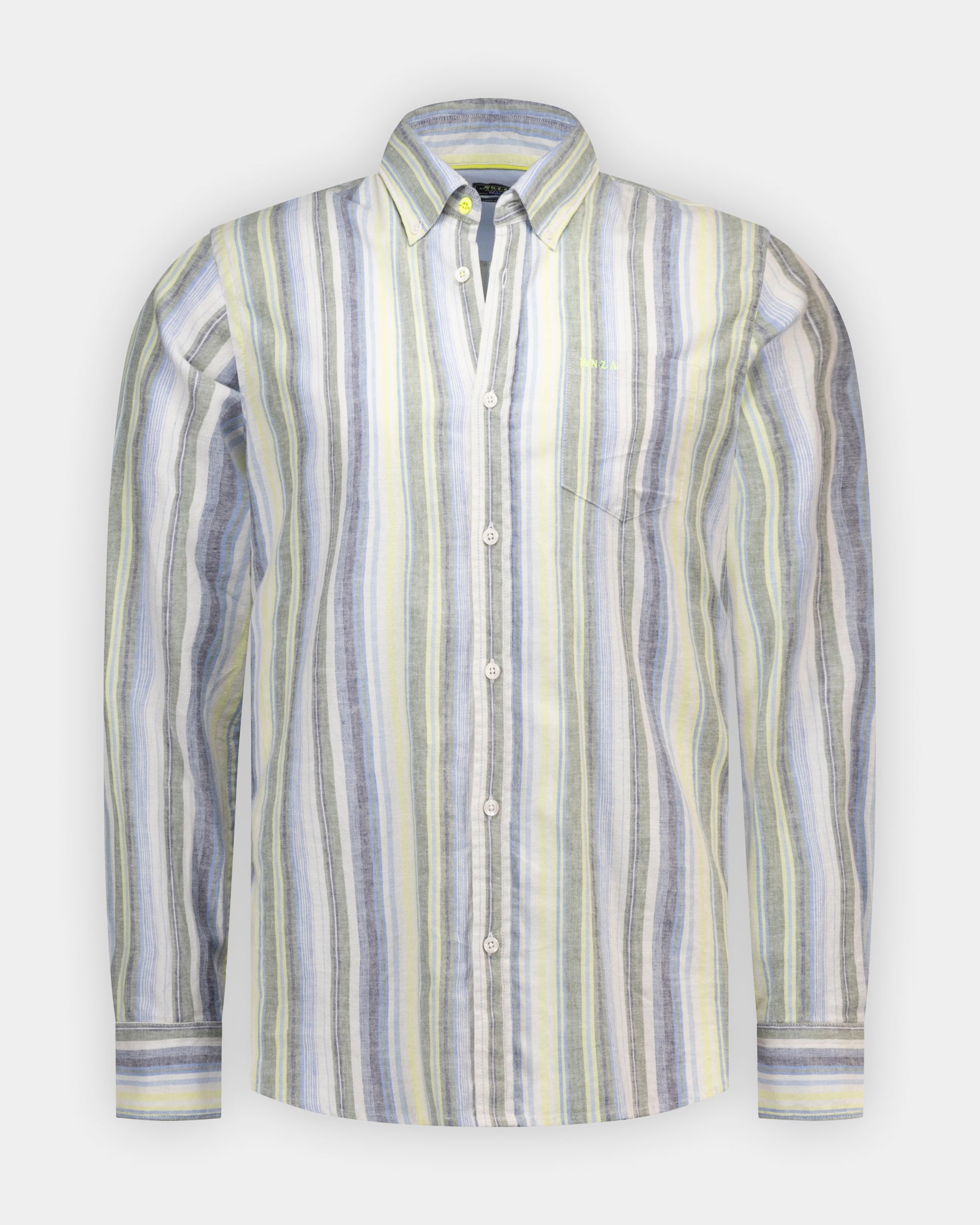 Chemise rayée stretch en lin bleu Chemise rayée stretch en lin bleu