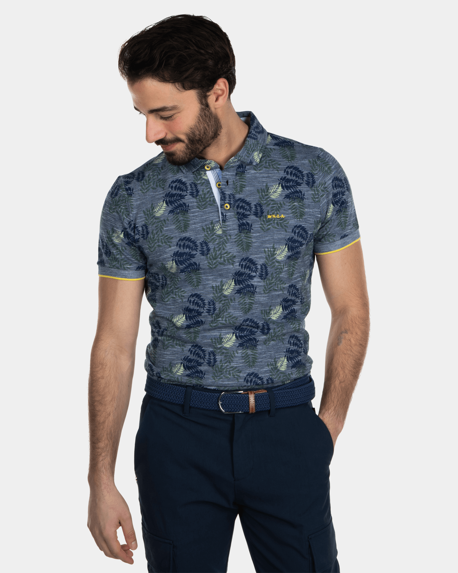 Polo Coton Imprimé Bleu Foncé - Key Navy Polo Coton Imprimé Bleu Foncé - Key Navy
