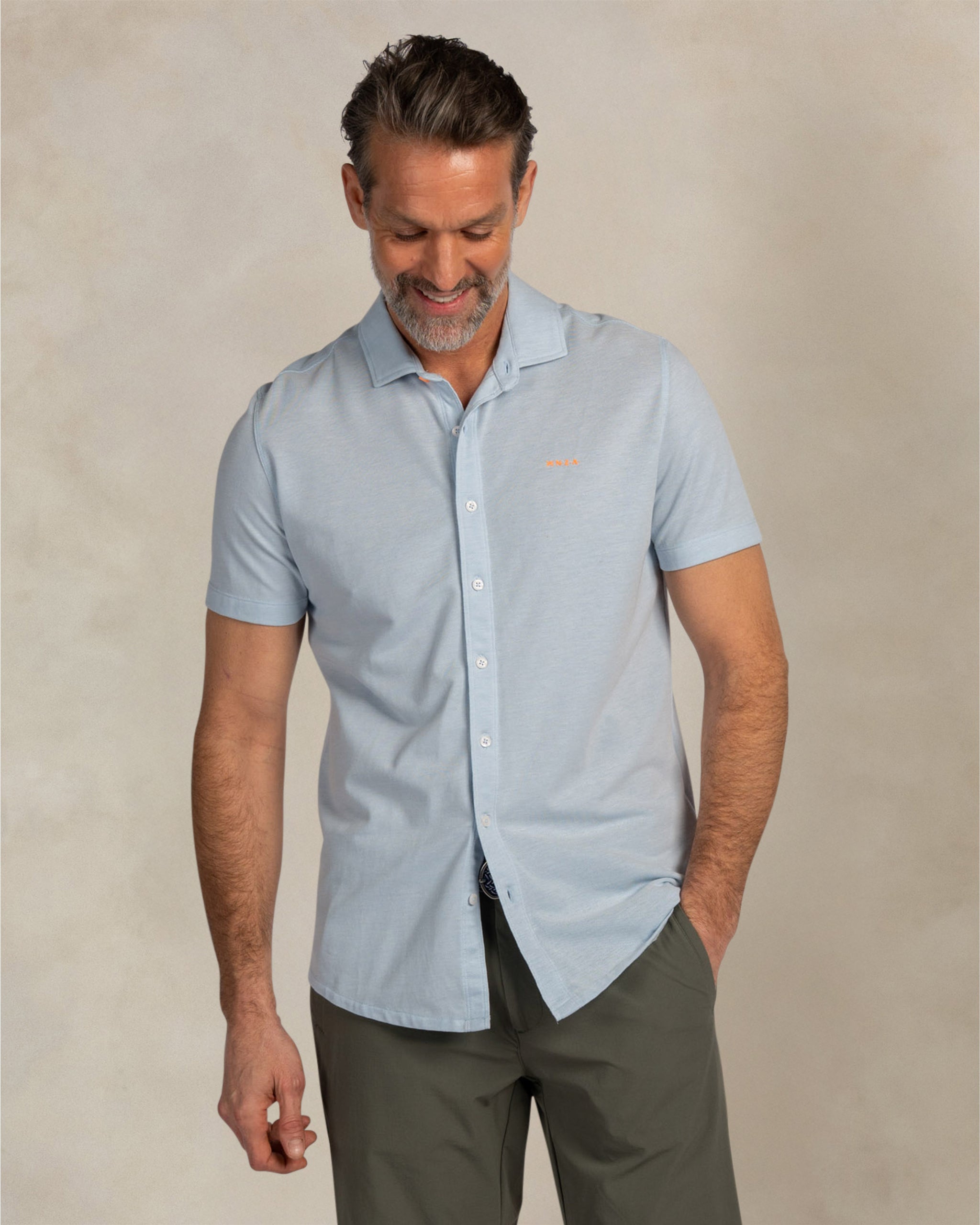 Camisa piqué de algodón azul Camisa piqué de algodón azul