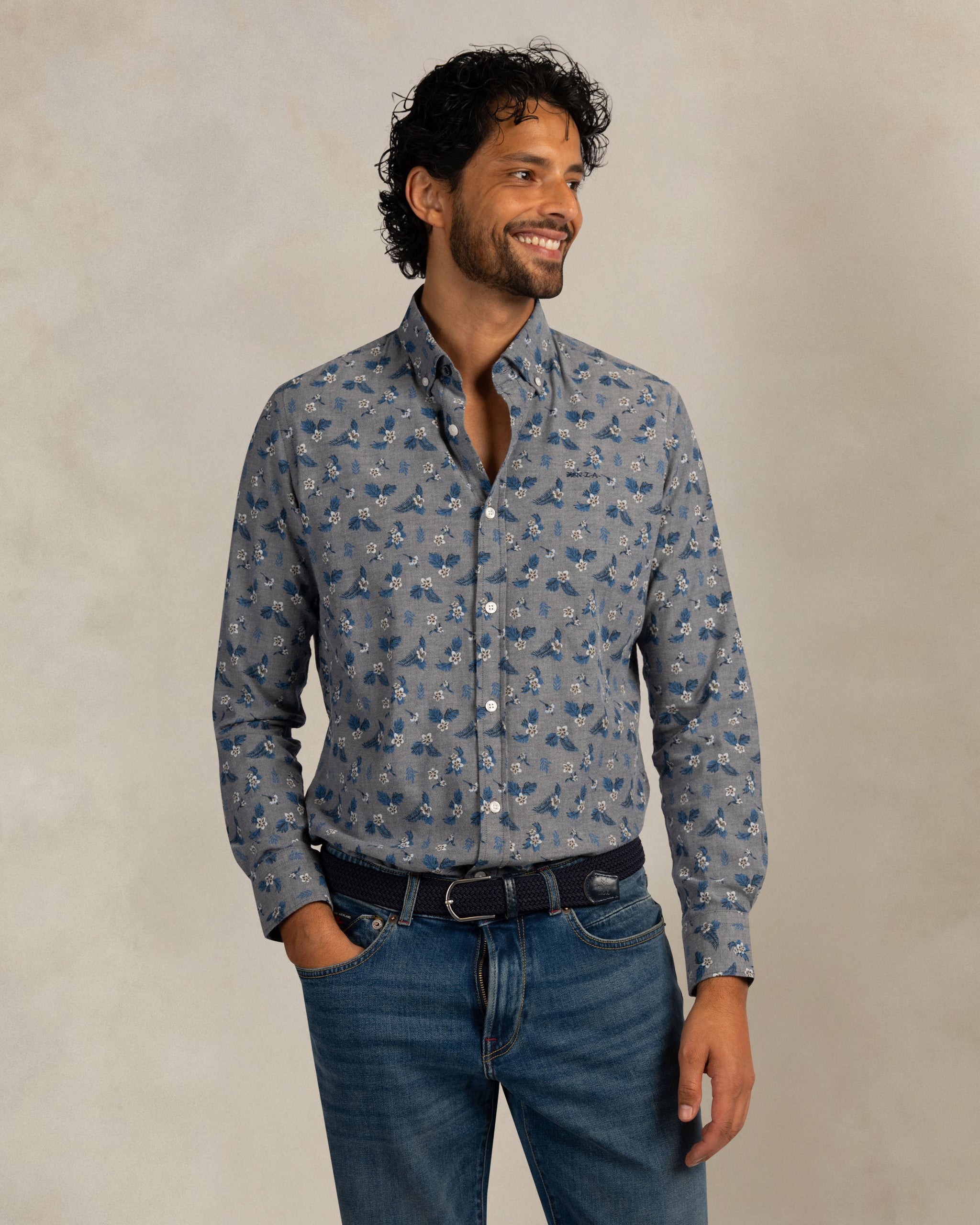 Dark blue cotton stretch shirt Dark blue cotton stretch shirt