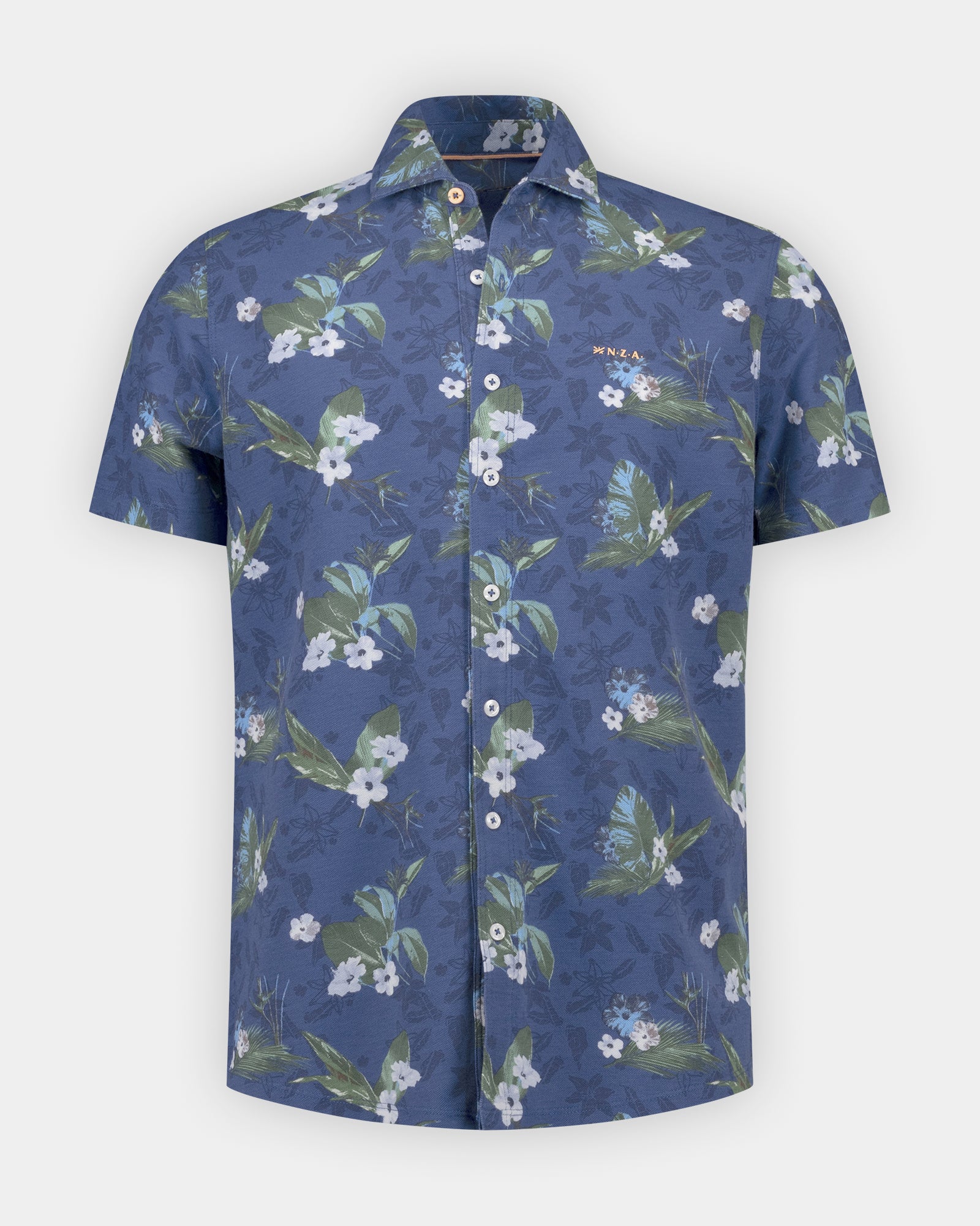 Blauw piqué overhemd korte mouw Blauw piqué overhemd korte mouw