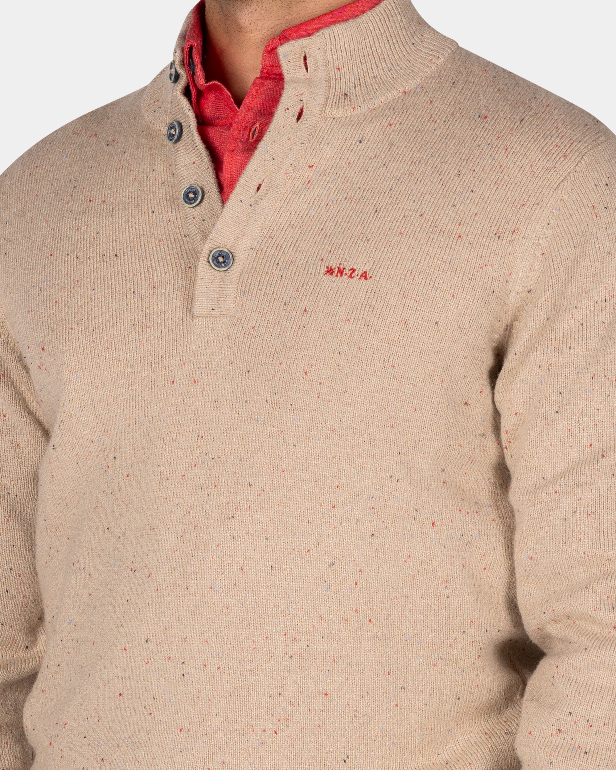 Zandkleurige trui met knoopssluiting - Shimmering Sand Zandkleurige trui met knoopssluiting - Shimmering Sand