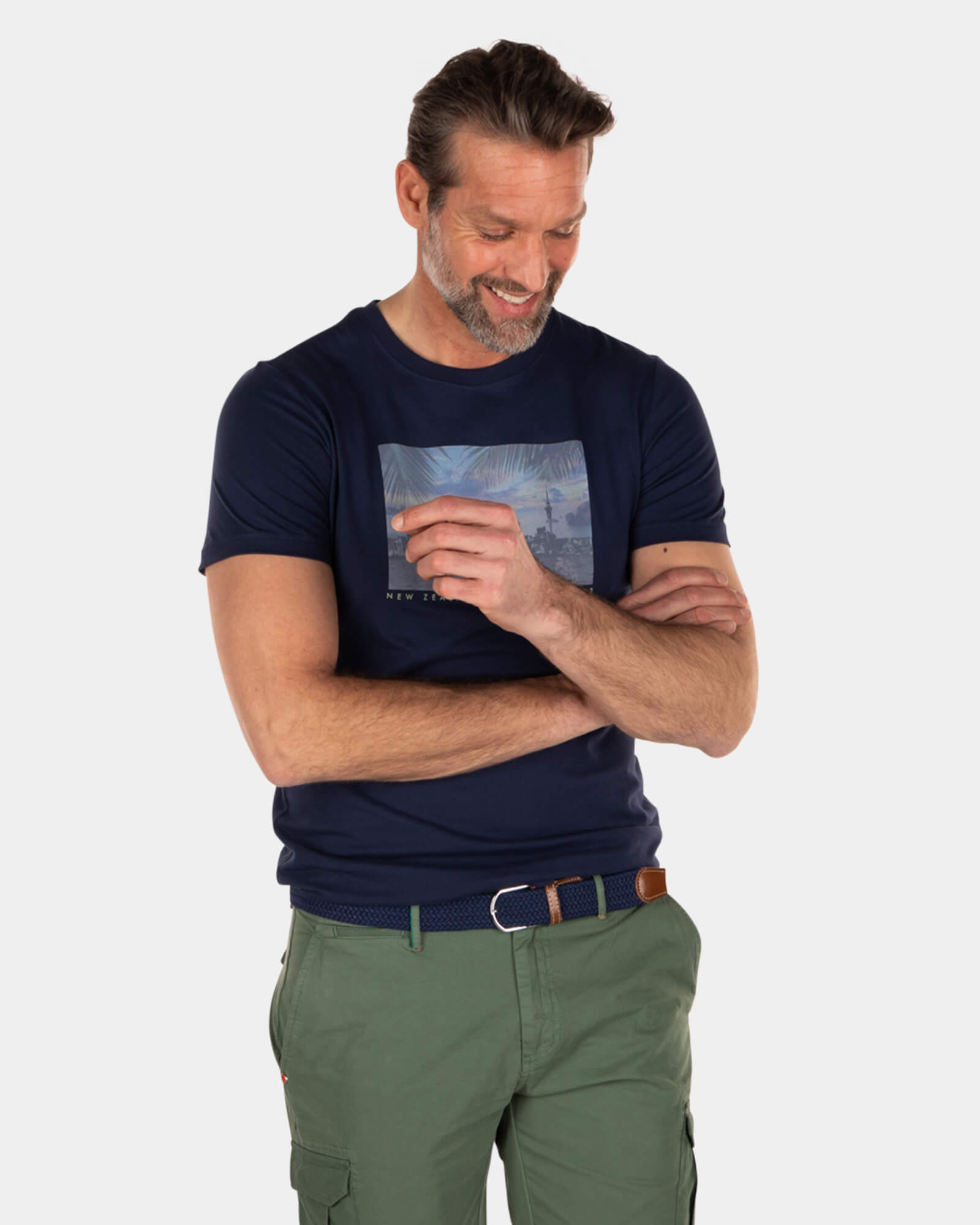 Cotton t-shirt with skyline print - Key Navy Cotton t-shirt with skyline print - Key Navy