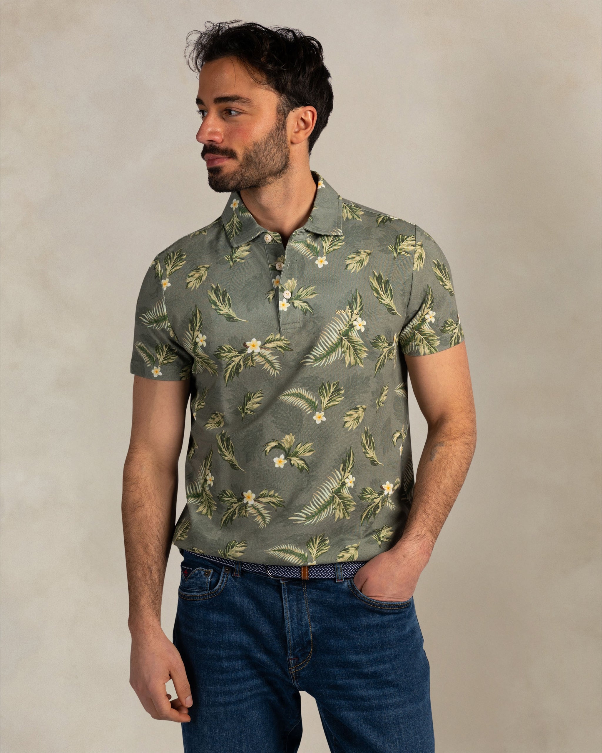 Groene katoenen polo met print Groene katoenen polo met print