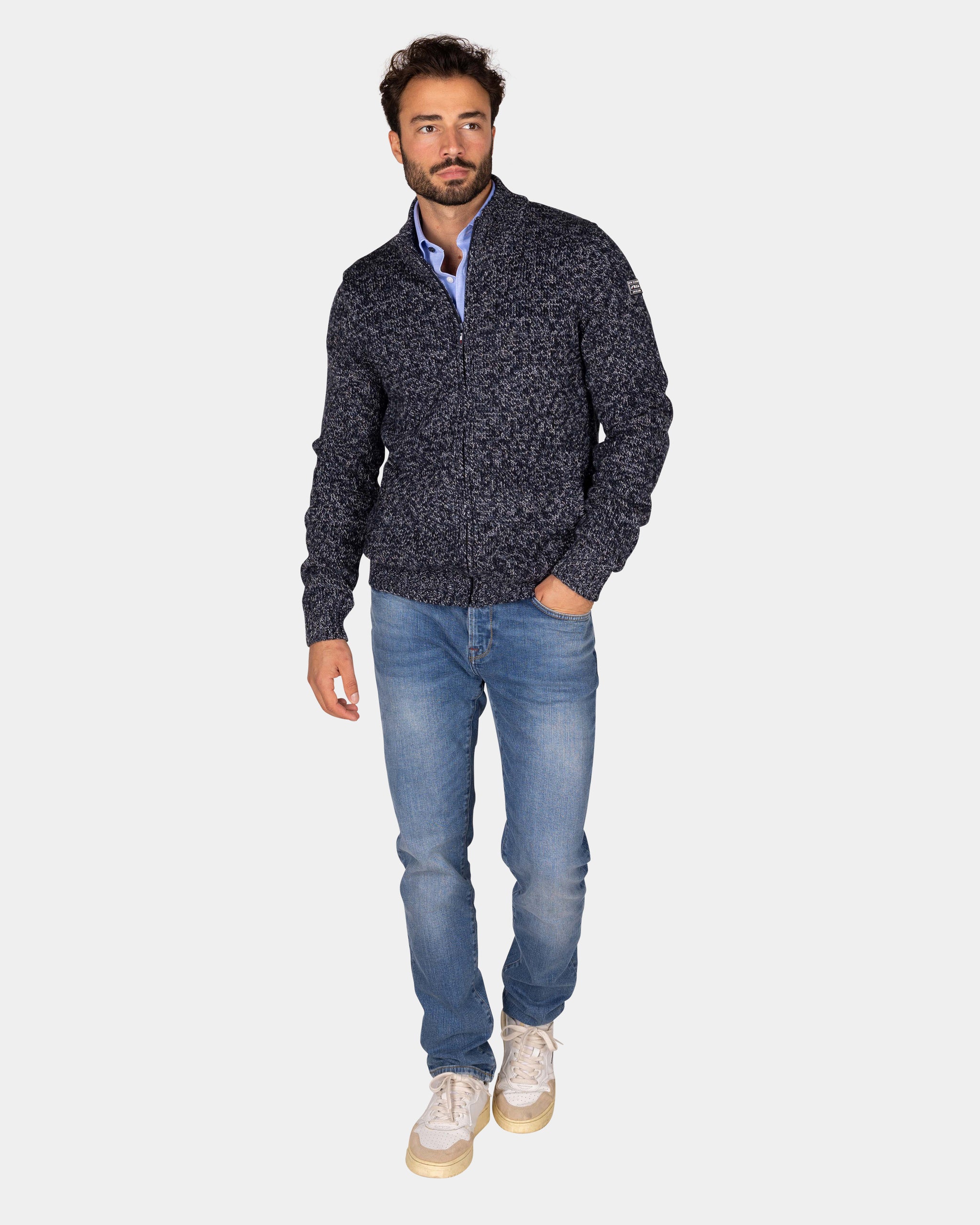 Mottled navy wool cardigan - Winter Navy Mottled navy wool cardigan - Winter Navy