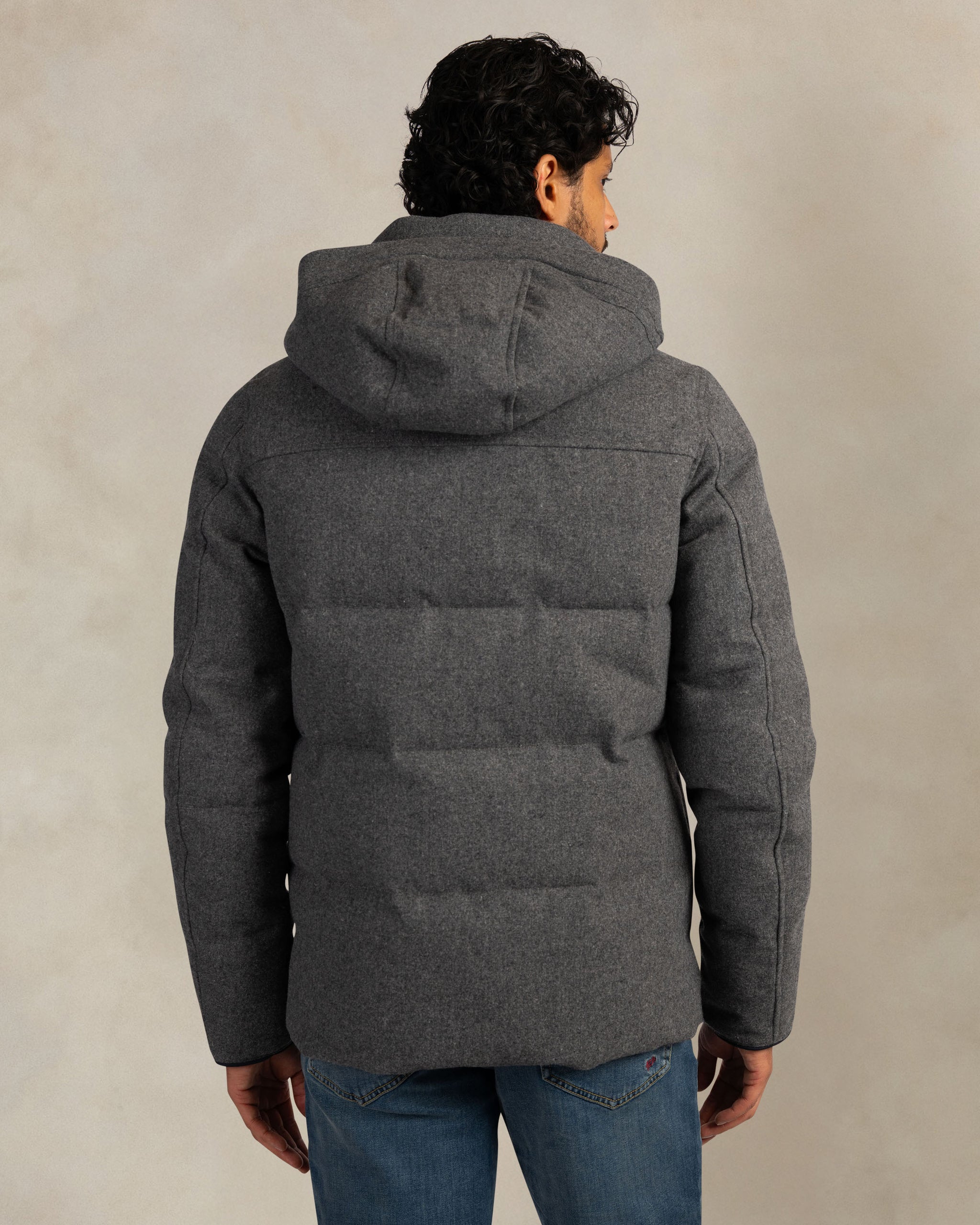 Grey wool coat with detachable hood Grey wool coat with detachable hood