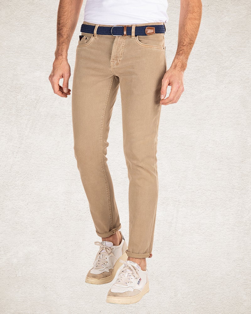 Coloured 5 pocket stretch jeans - Sand Stone