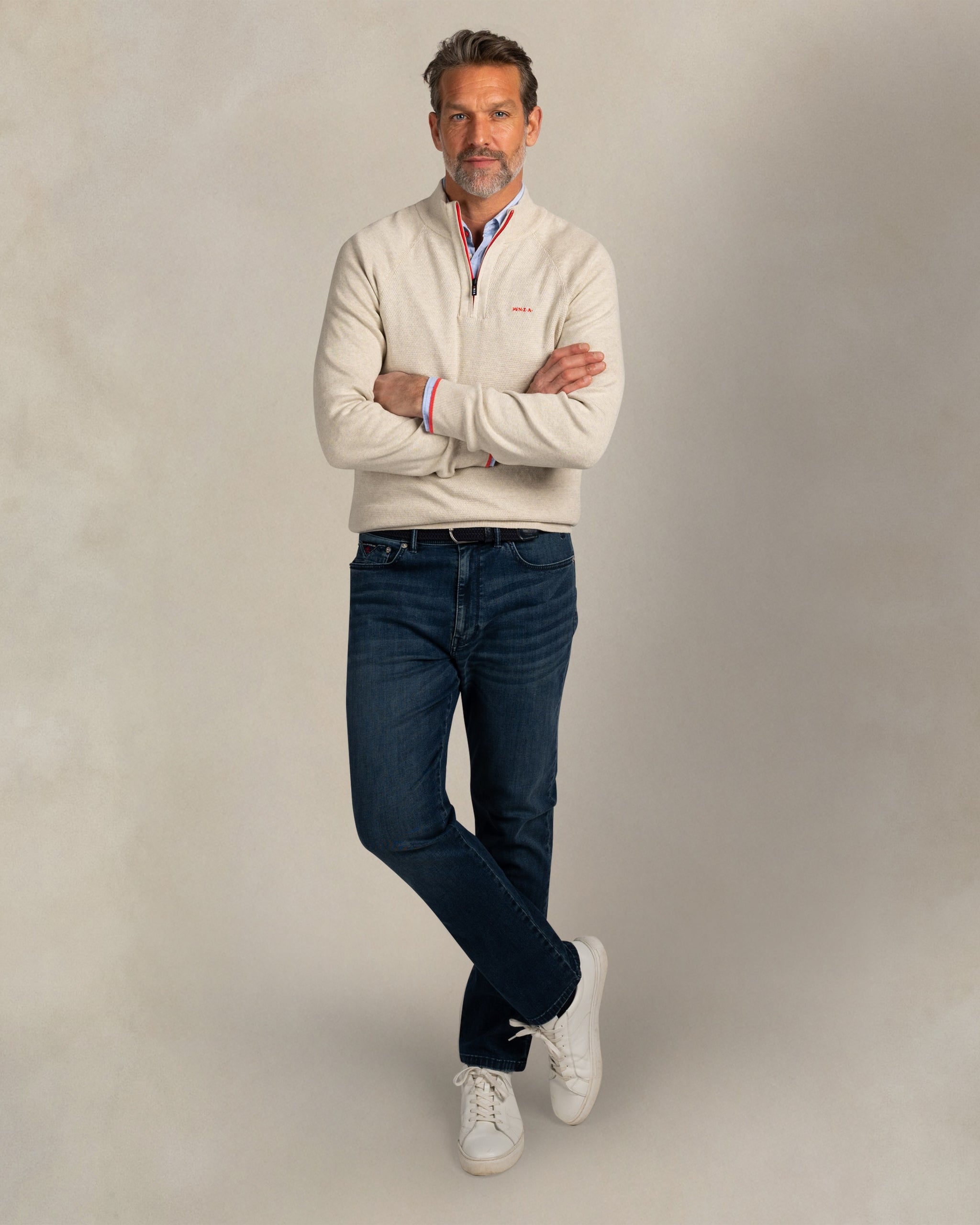 Ecru katoenen quarter zip trui Ecru katoenen quarter zip trui