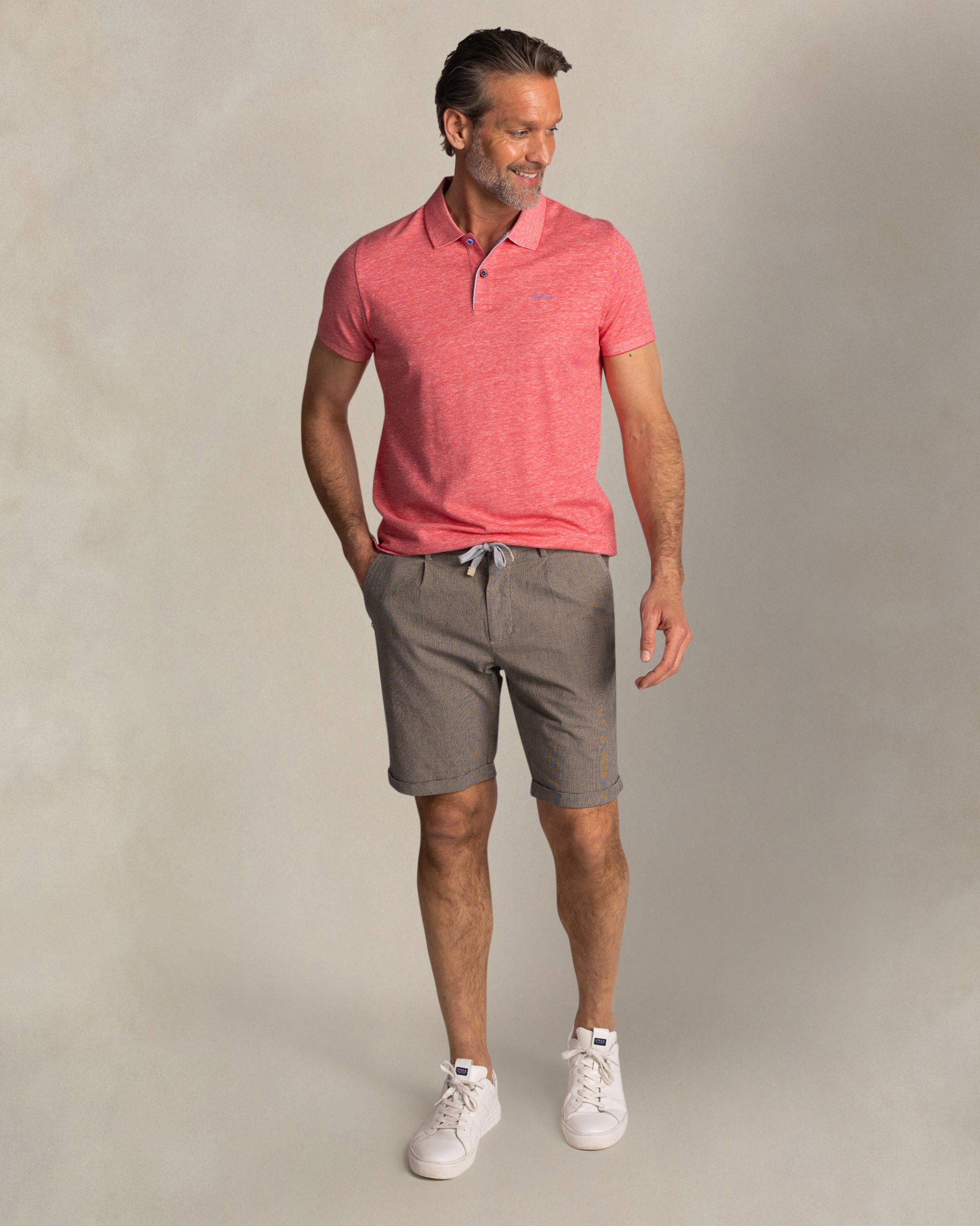 Red solid polo made of cotton and linen Red solid polo made of cotton and linen