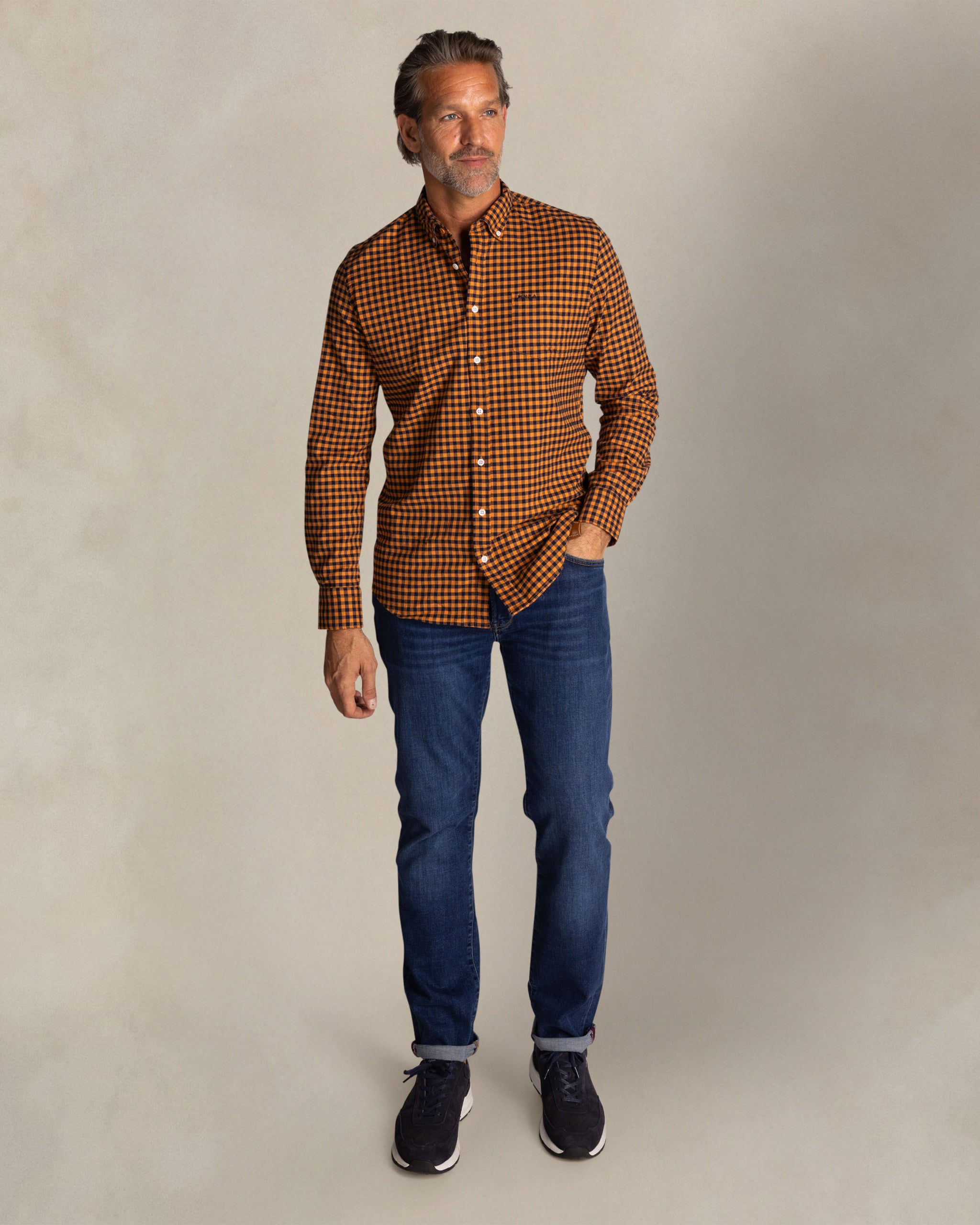 Orange checked cotton shirt Orange checked cotton shirt