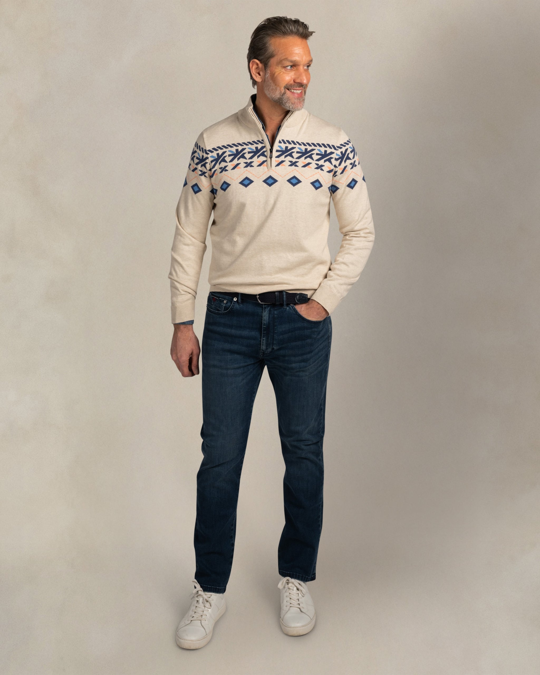 Ecru katoenen half zip trui Ecru katoenen half zip trui