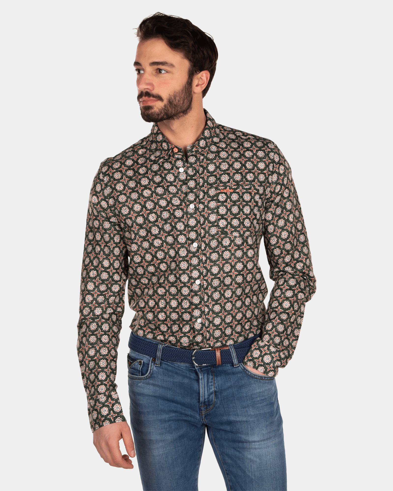 Linen flower printed shirt - Burned Orange Linen flower printed shirt - Burned Orange