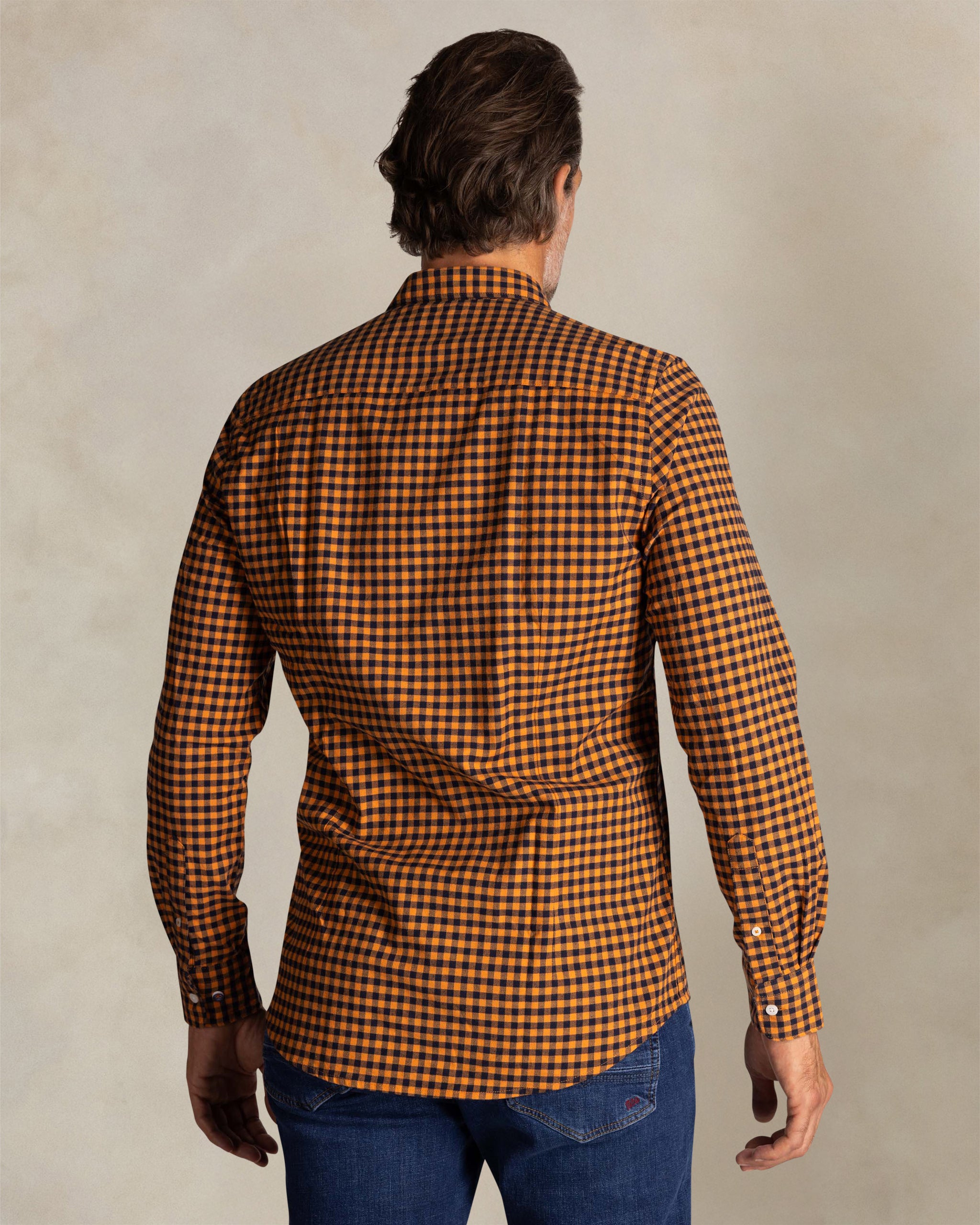 Orange checked cotton shirt Orange checked cotton shirt