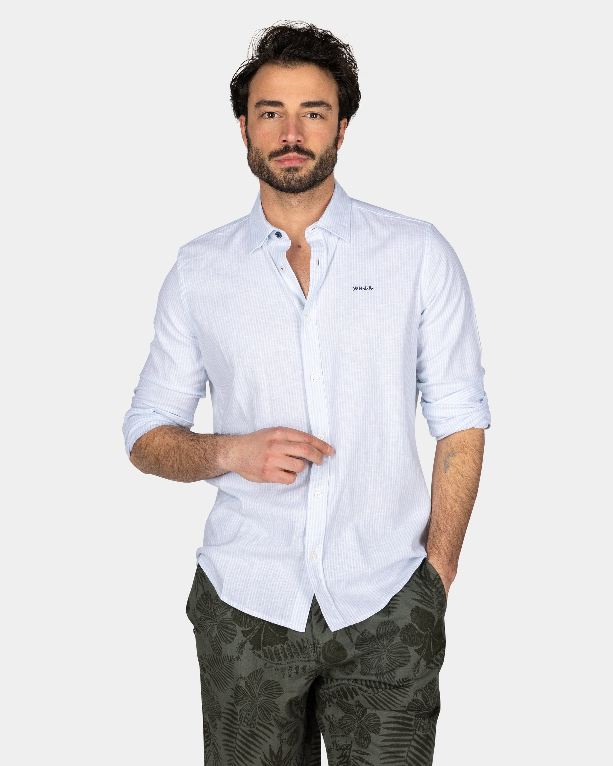 Pastel Blue Linen Shirt with Elastane Pastel Blue Linen Shirt with Elastane