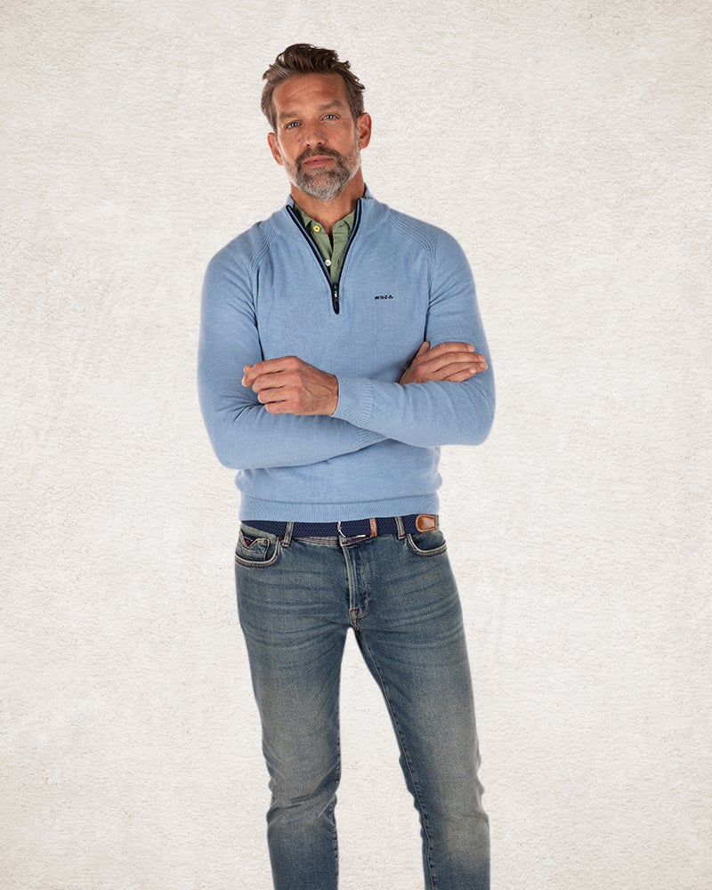 Cotton half zip pullover - Pale Blue Cotton half zip pullover - Pale Blue