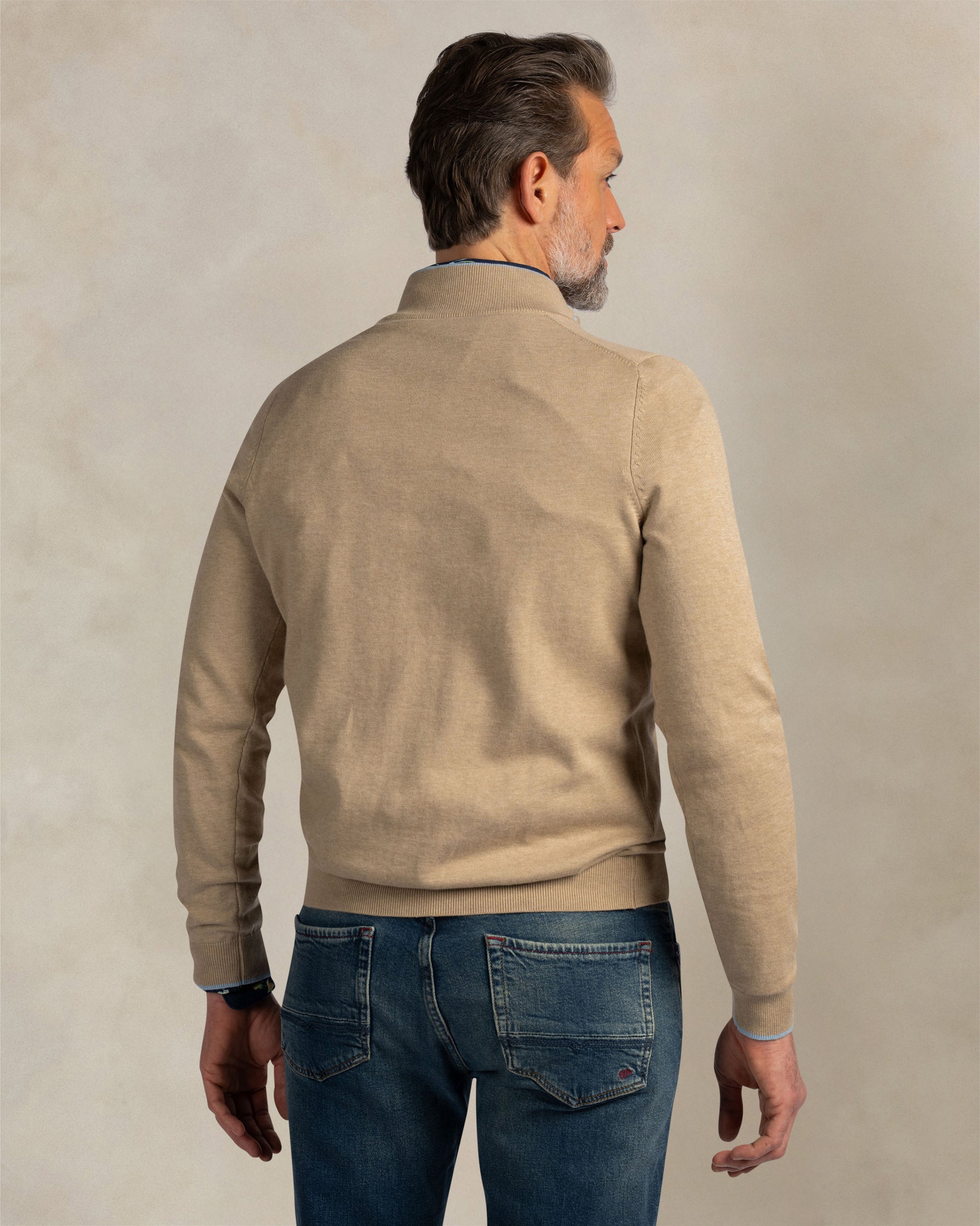 Ecru cotton quarter zip pullover Ecru cotton quarter zip pullover