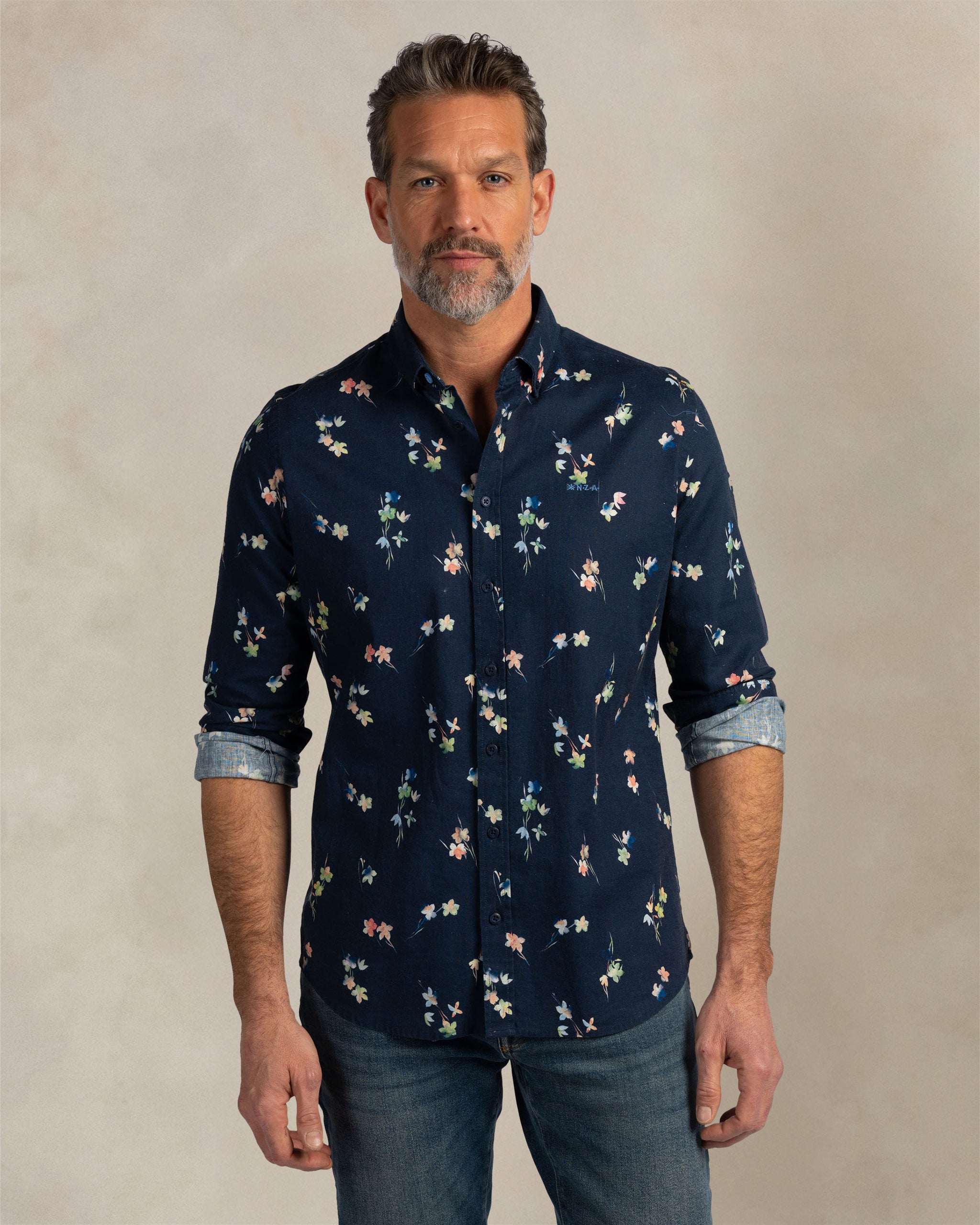 Dark blue linen shirt with print Dark blue linen shirt with print