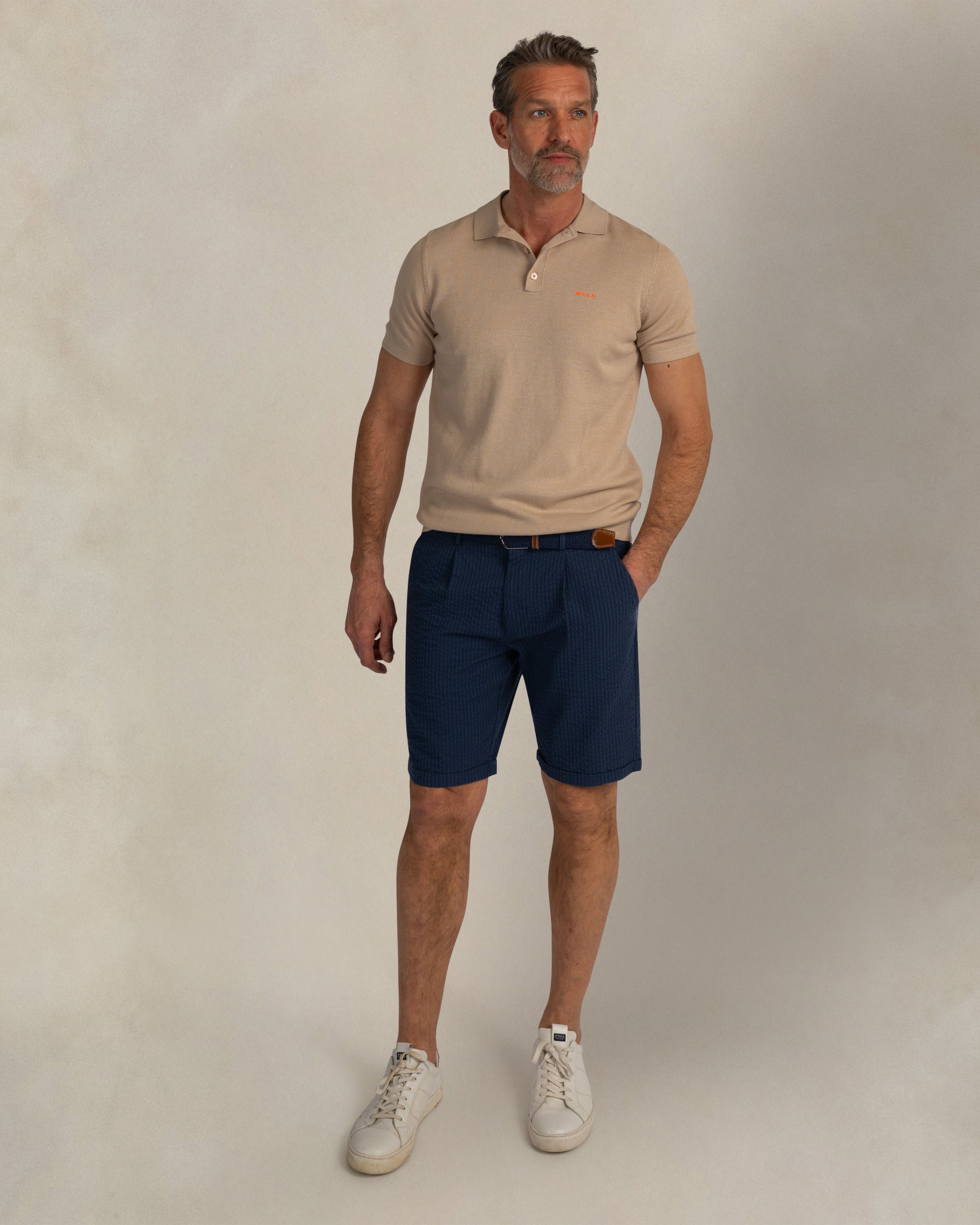 Polo en maille écru coton lin lin Polo en maille écru coton lin lin