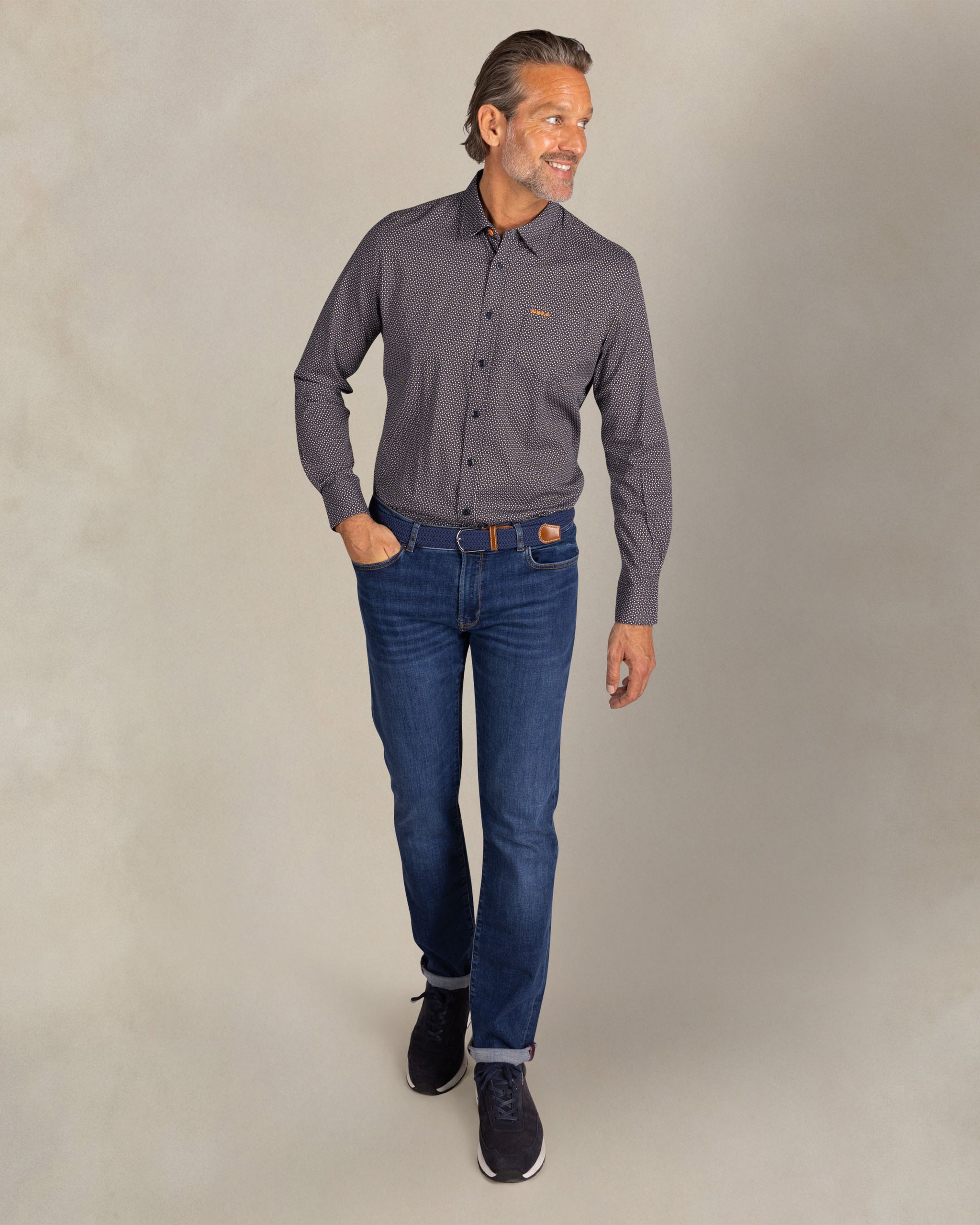 Blauw katoenen overhemd stretch Blauw katoenen overhemd stretch