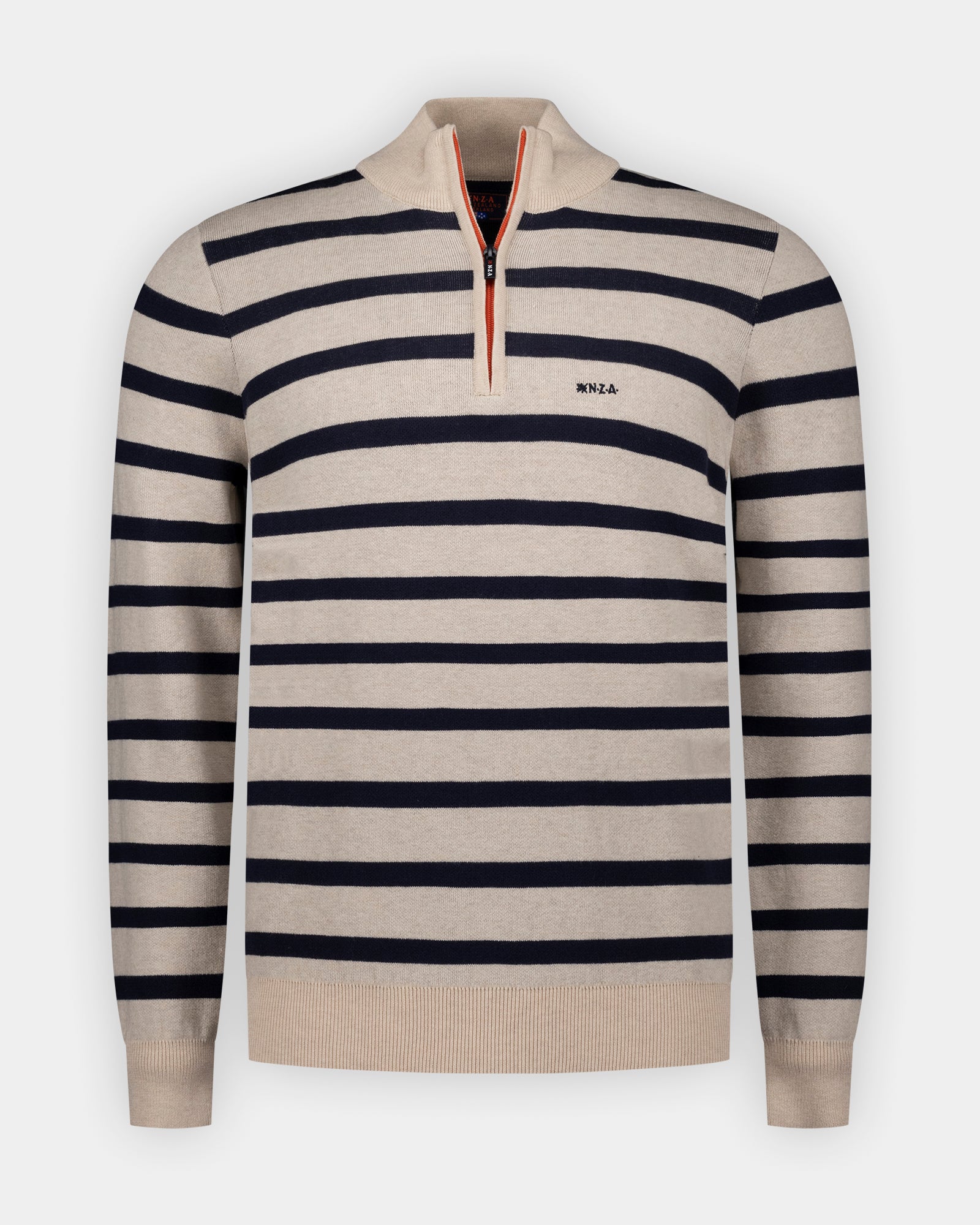 Jersey ecru de algodón con media cremallera y rayas Jersey ecru de algodón con media cremallera y rayas