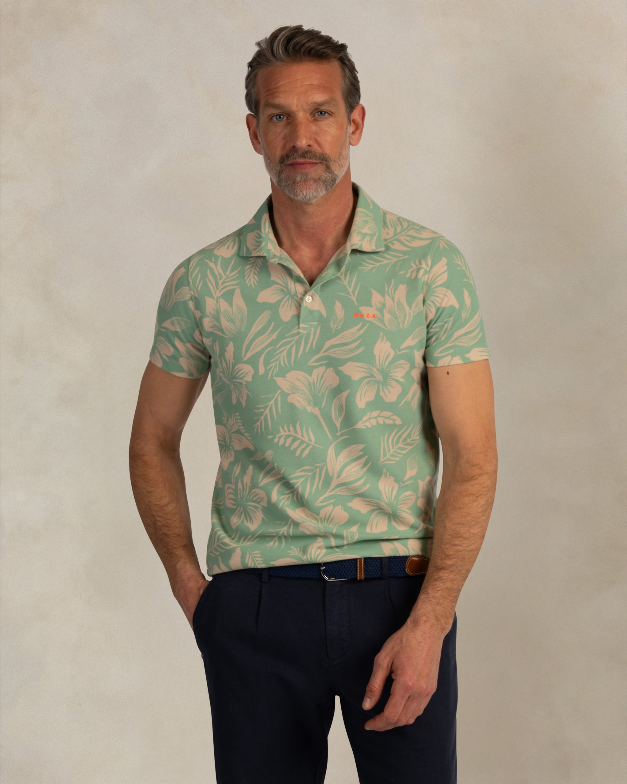 Groene katoenen print polo Groene katoenen print polo