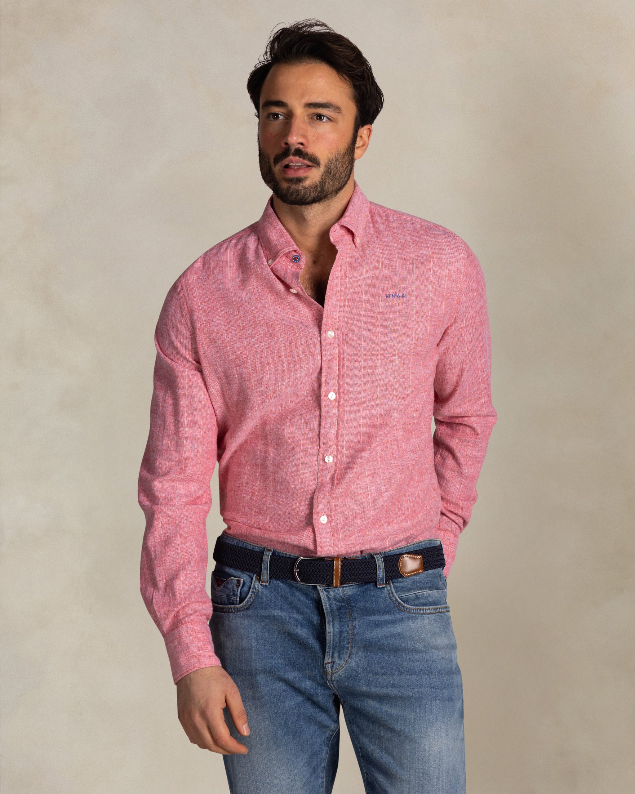 Rode linnen mix overhemd Rode linnen mix overhemd