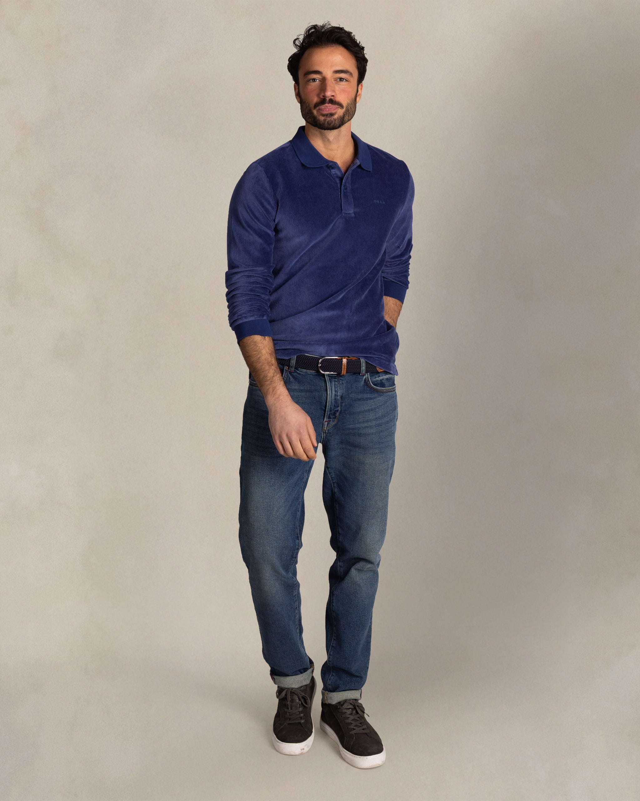 Blue cotton long-sleeve polo Blue cotton long-sleeve polo
