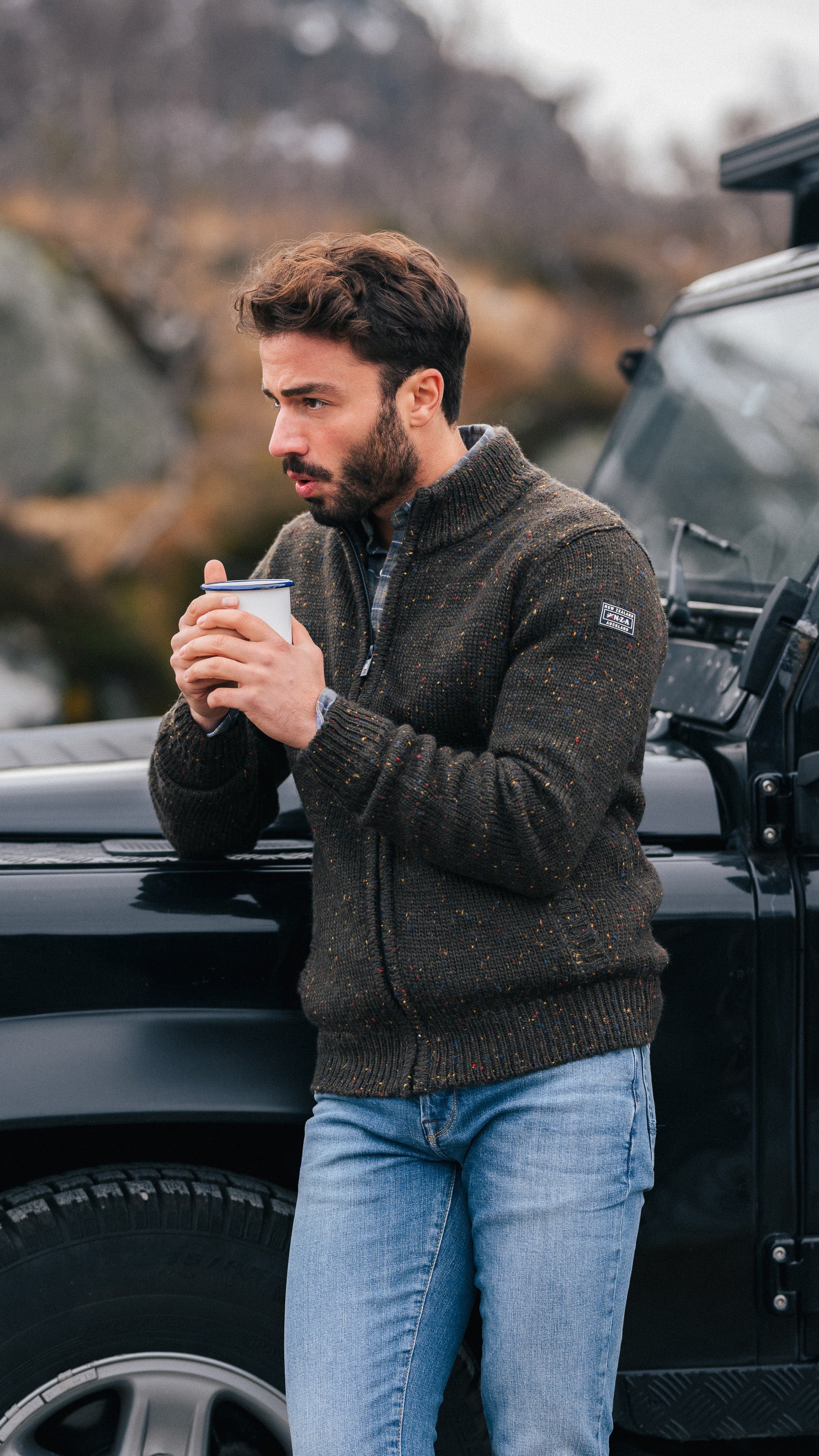 Cárdigan de lana jaspeado de color marrón oscuro - Dark Mocca Cárdigan de lana jaspeado de color marrón oscuro - Dark Mocca