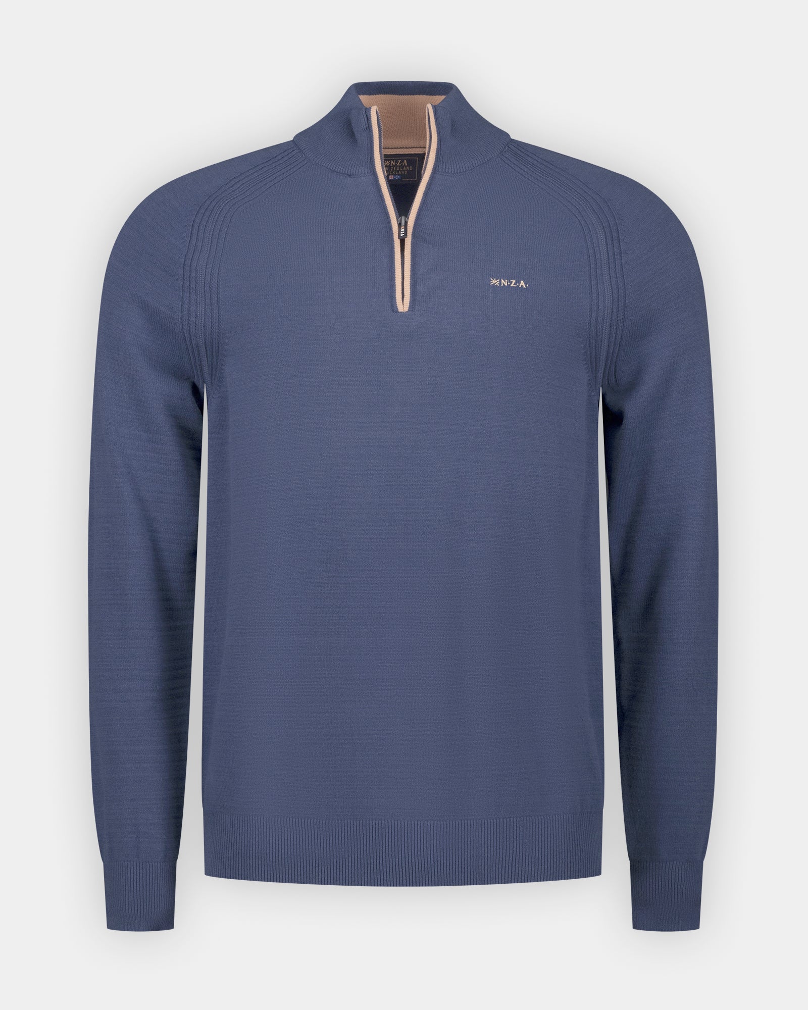 Bleu pull en coton à fermeture éclair un quart Bleu pull en coton à fermeture éclair un quart