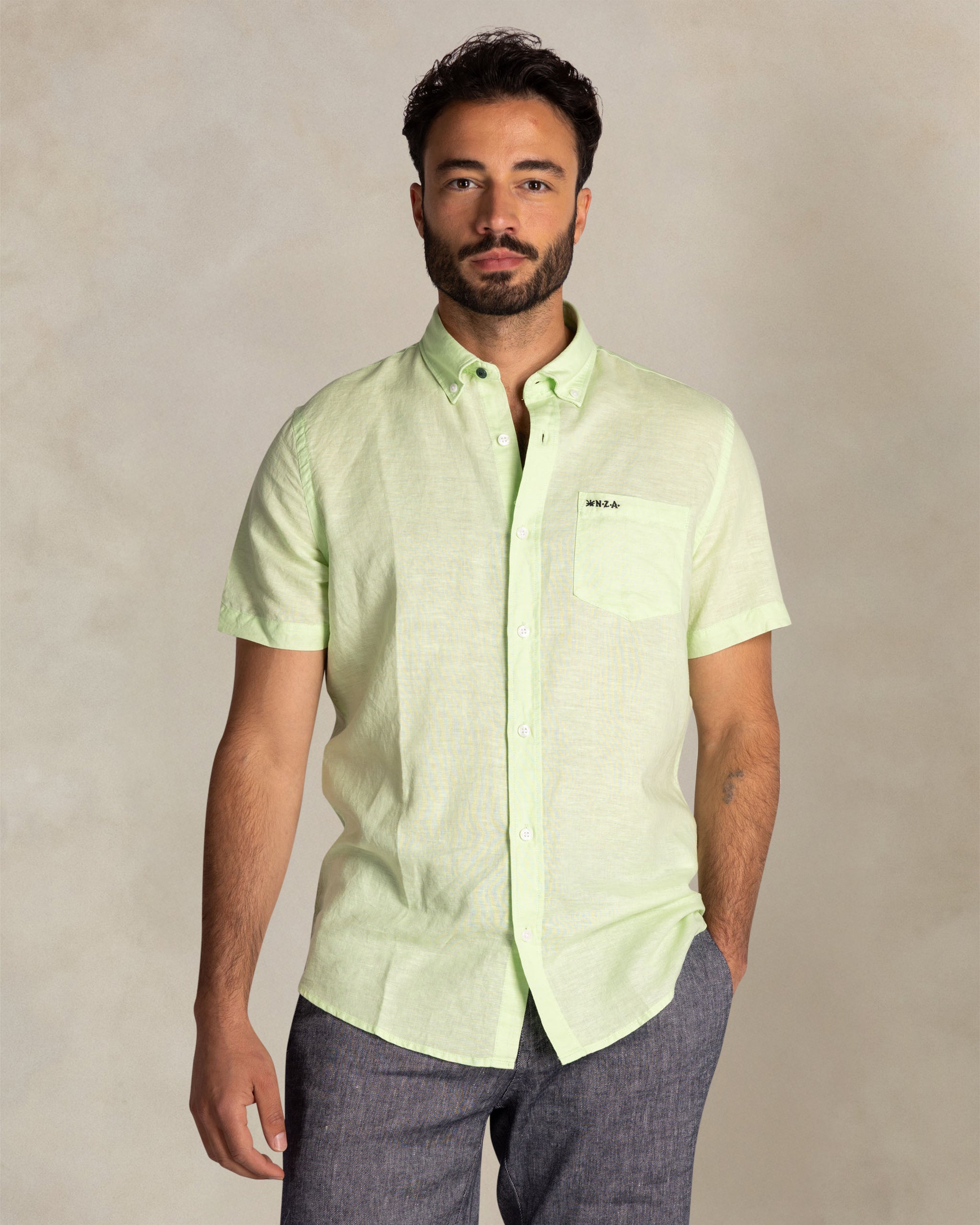 Linen Mint Green Short Sleeve Shirt Linen Mint Green Short Sleeve Shirt