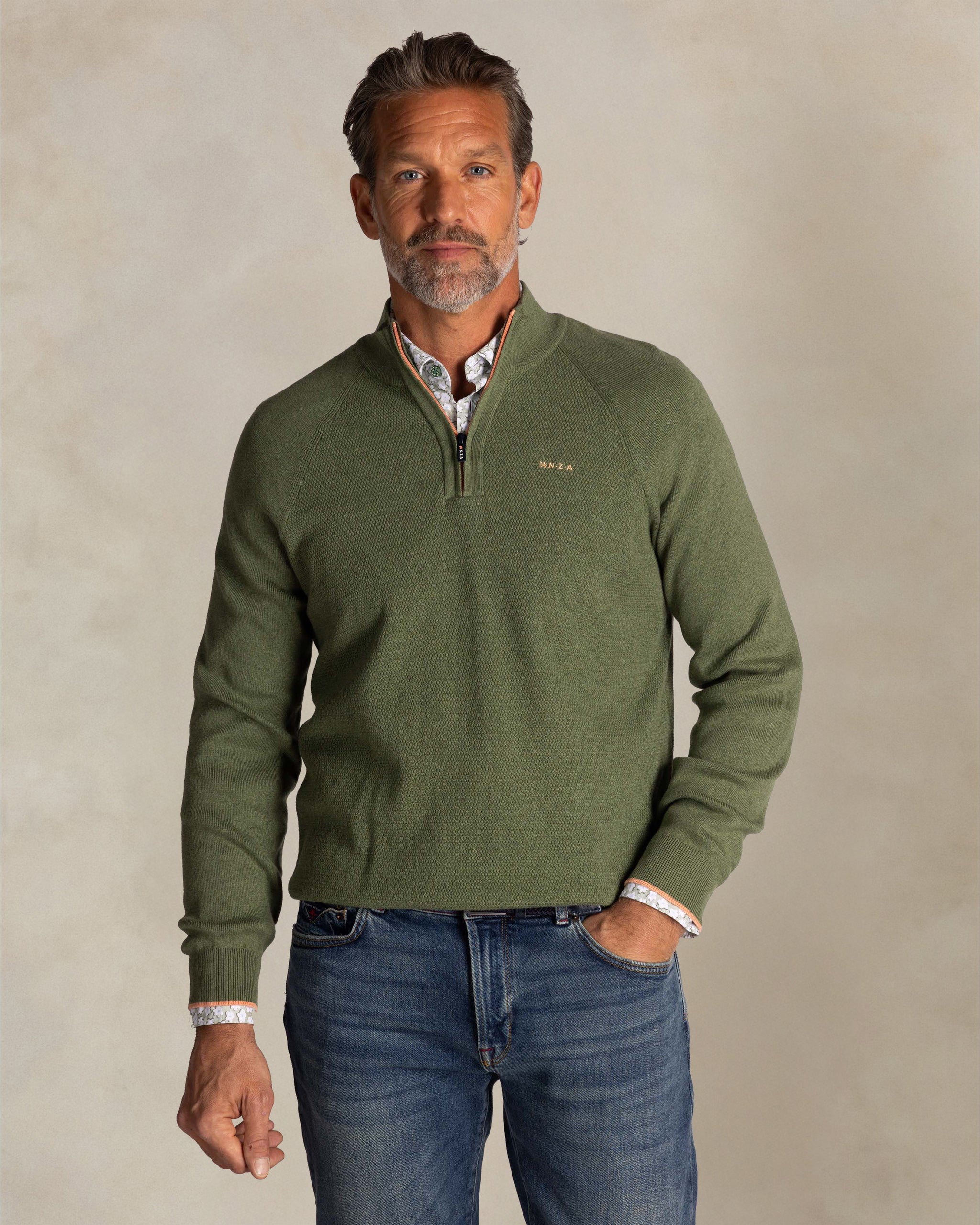 Green cotton half zip pullover Green cotton half zip pullover