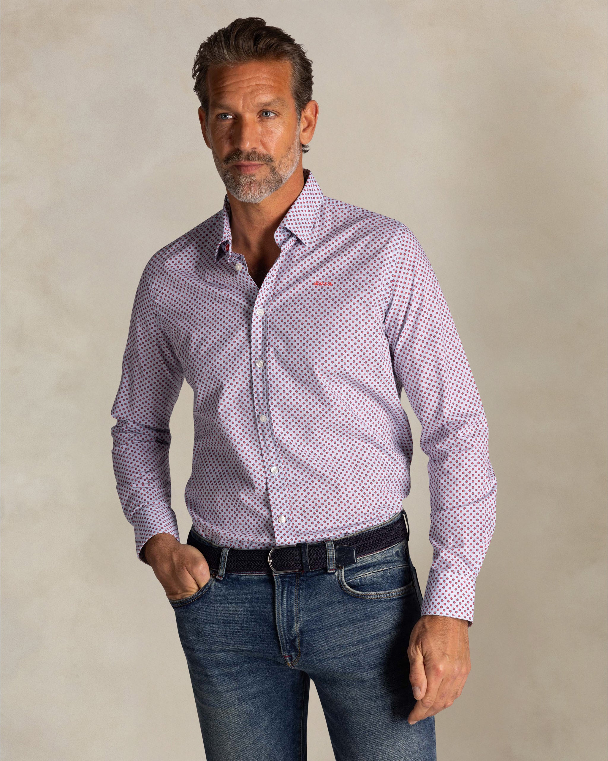 Blue cotton shirt with print Blue cotton shirt with print