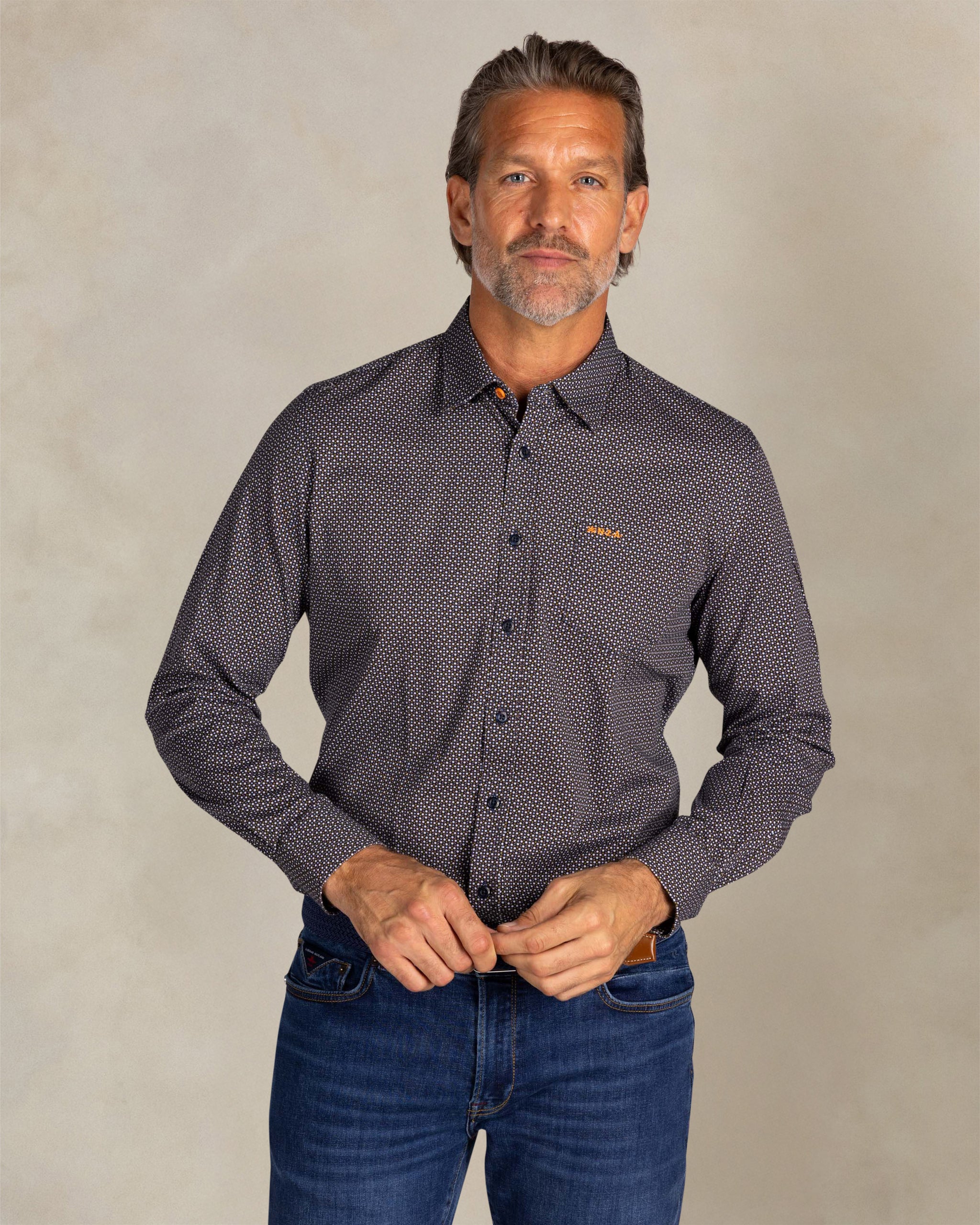 Blauw katoenen overhemd stretch Blauw katoenen overhemd stretch