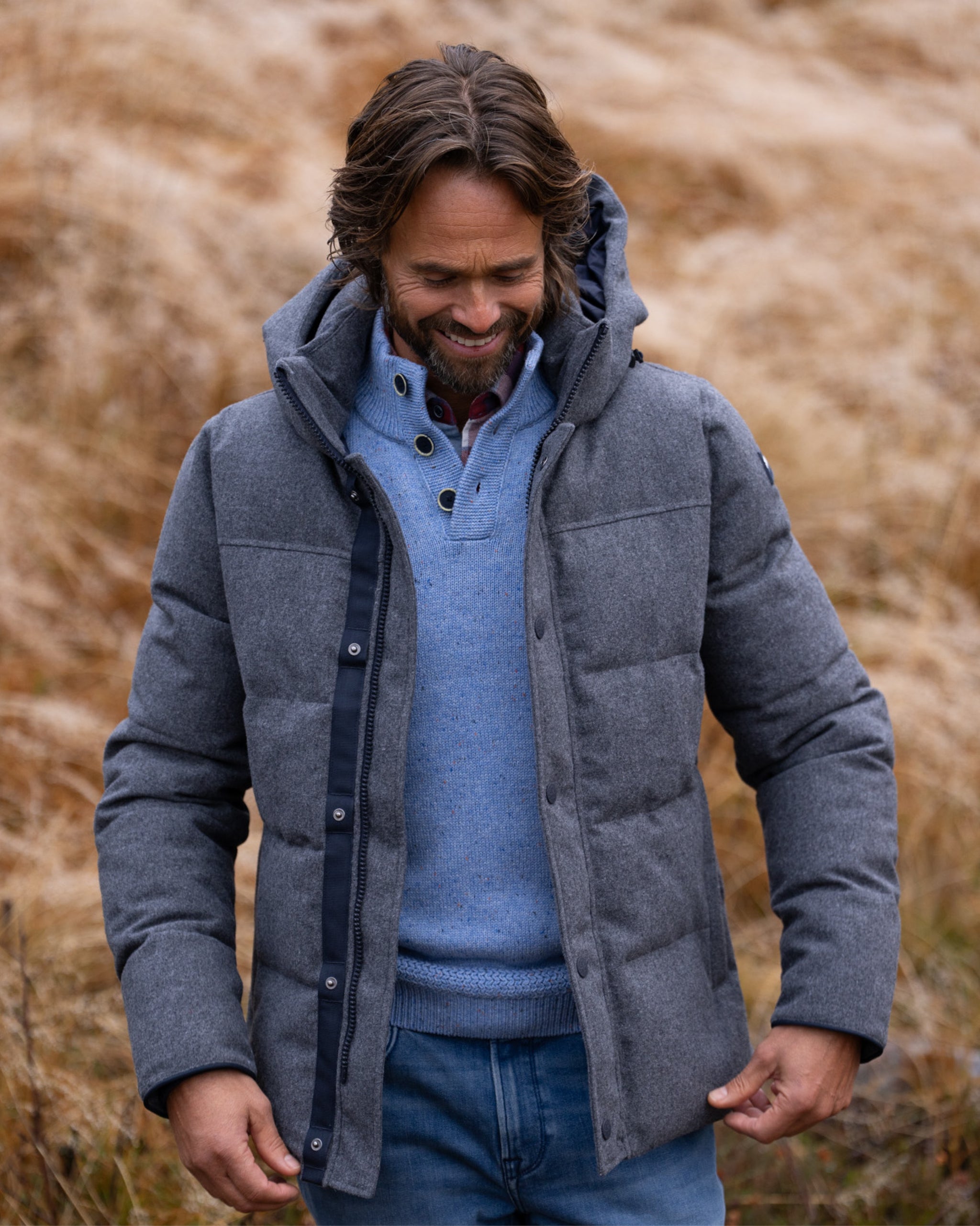 Grey wool coat with detachable hood Grey wool coat with detachable hood