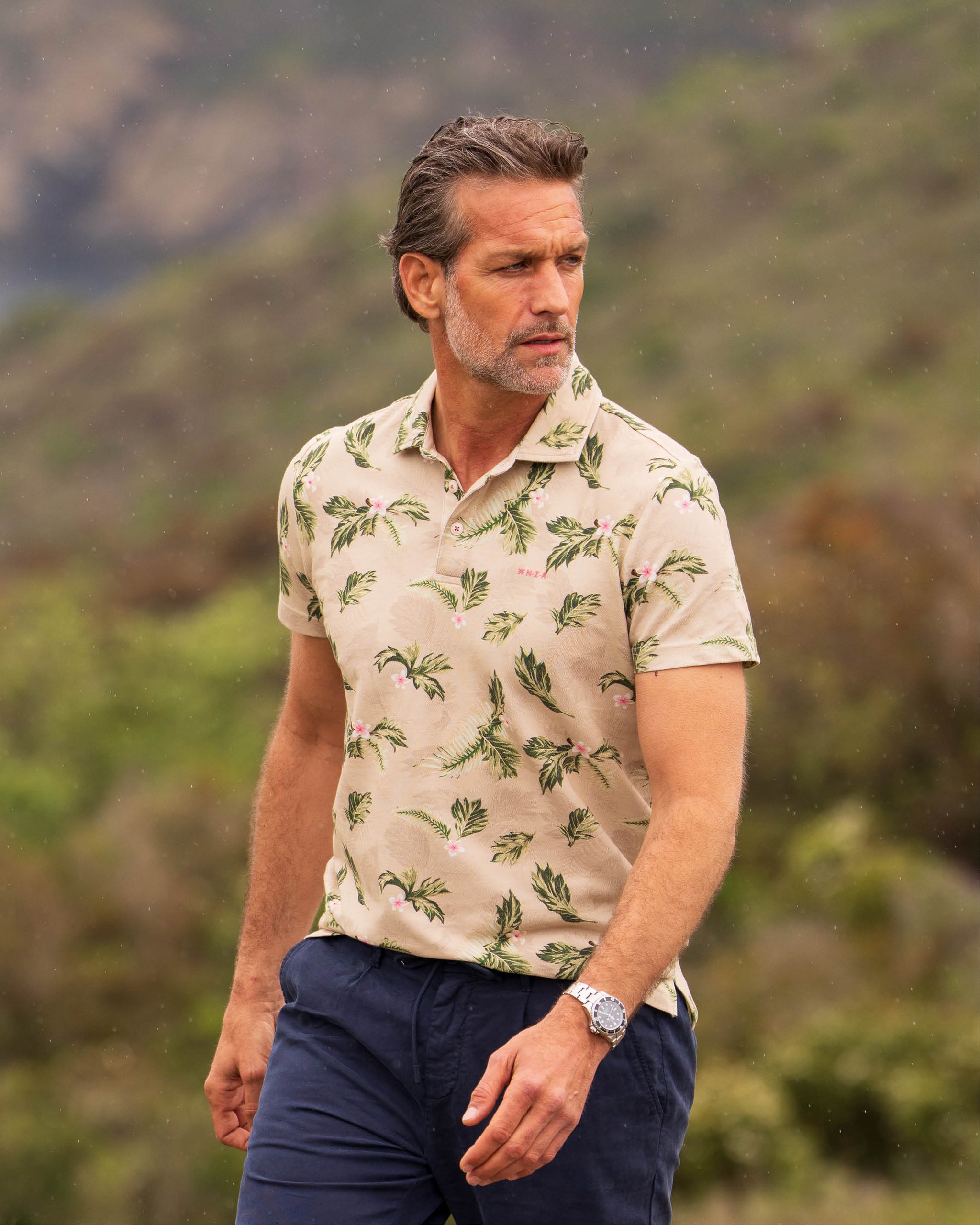 Ecru katoenen polo met print Ecru katoenen polo met print