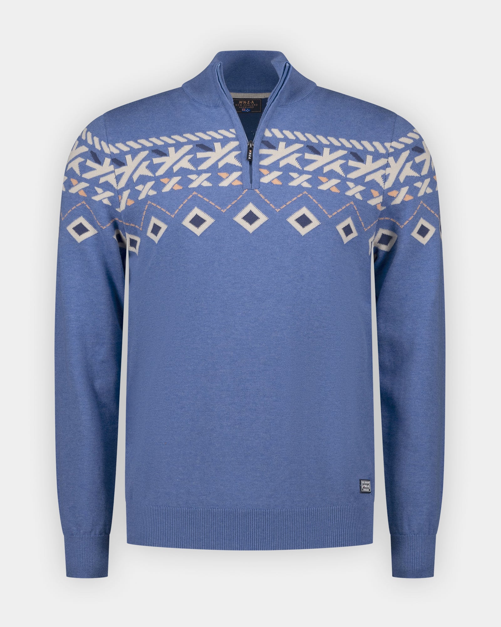 Blauwe katoenen quarter zip trui Blauwe katoenen quarter zip trui