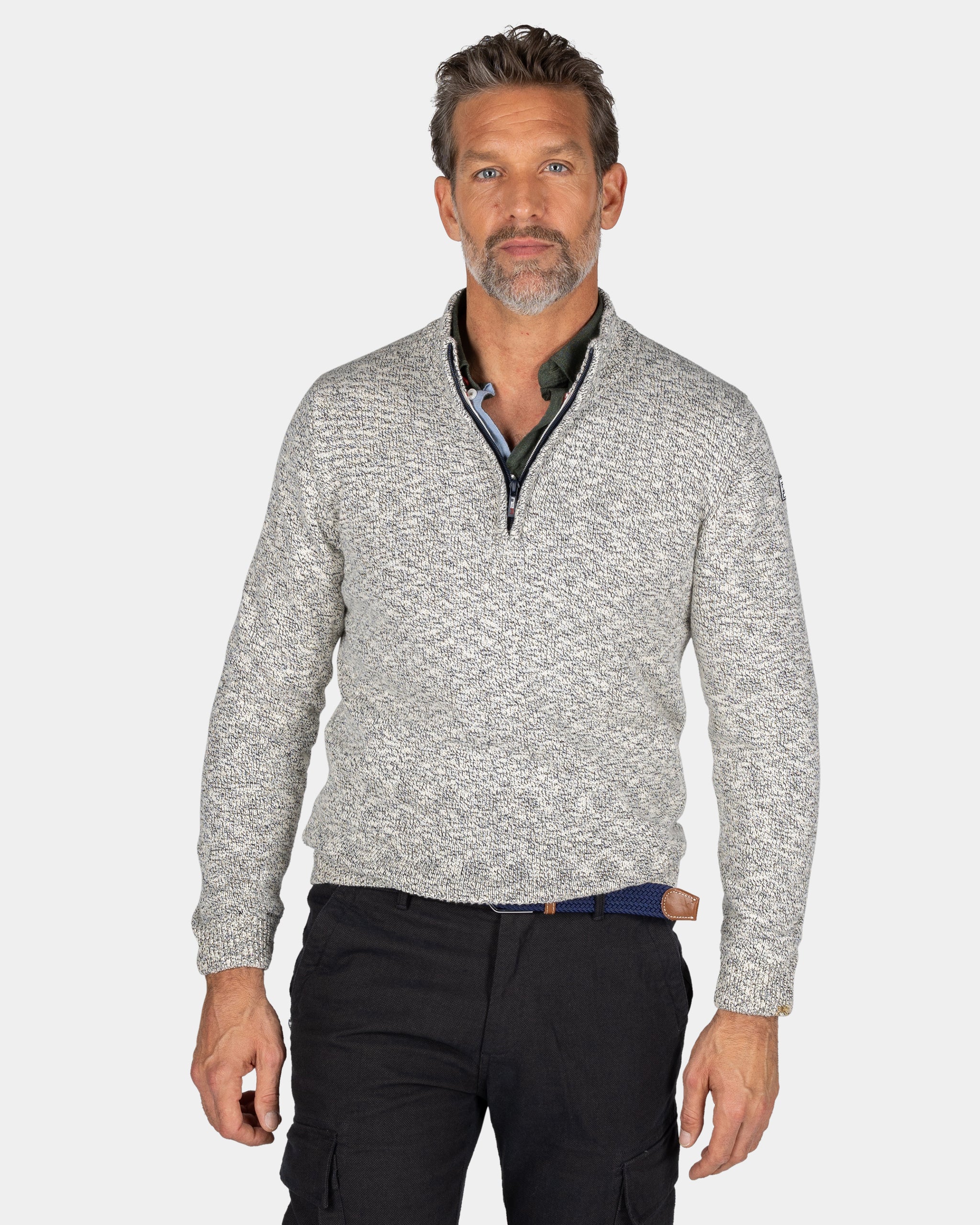 Sand-colored cotton sweater with half-zip - Shimmering Sand Sand-colored cotton sweater with half-zip - Shimmering Sand