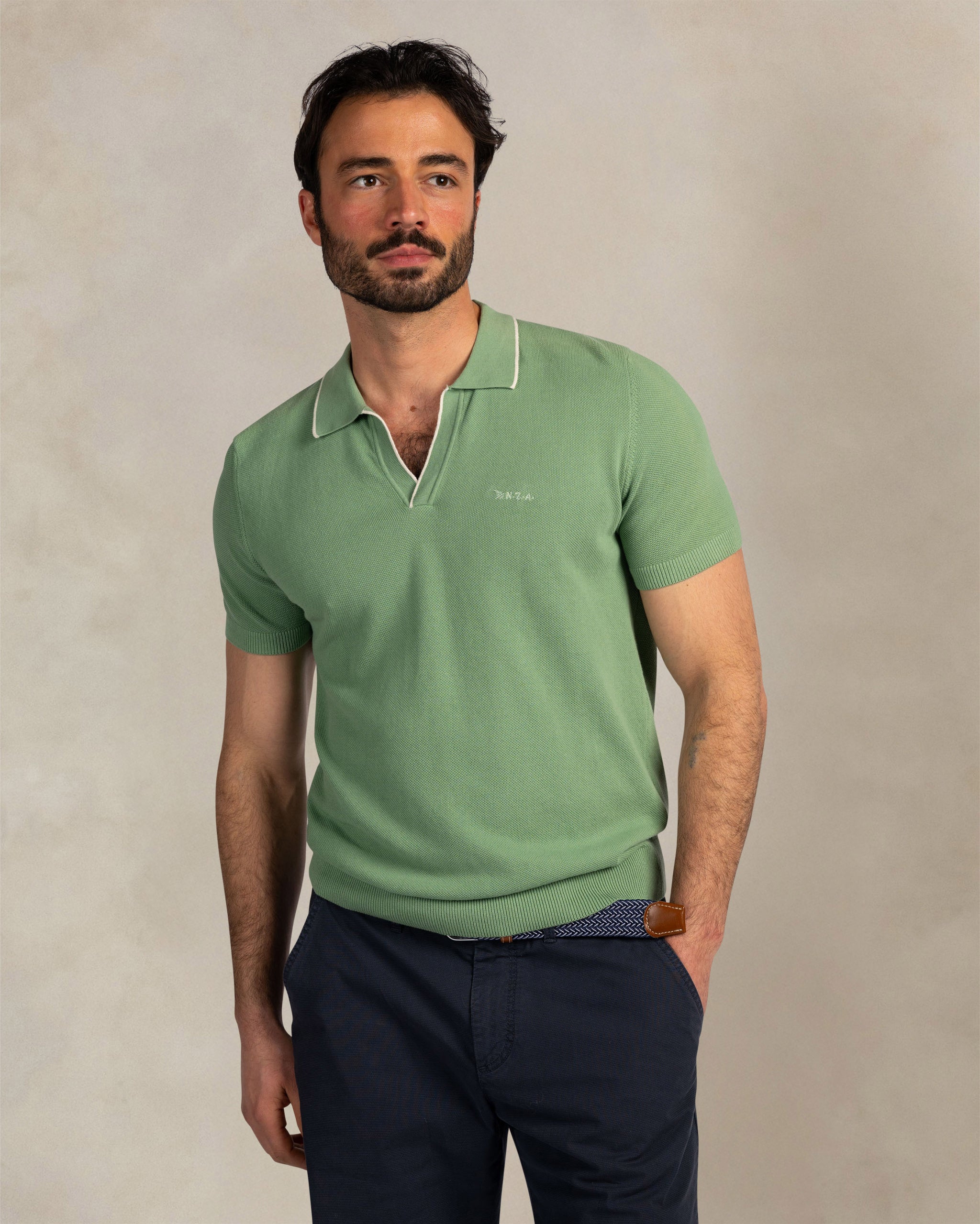 Polo verde de algodón tejido Polo verde de algodón tejido