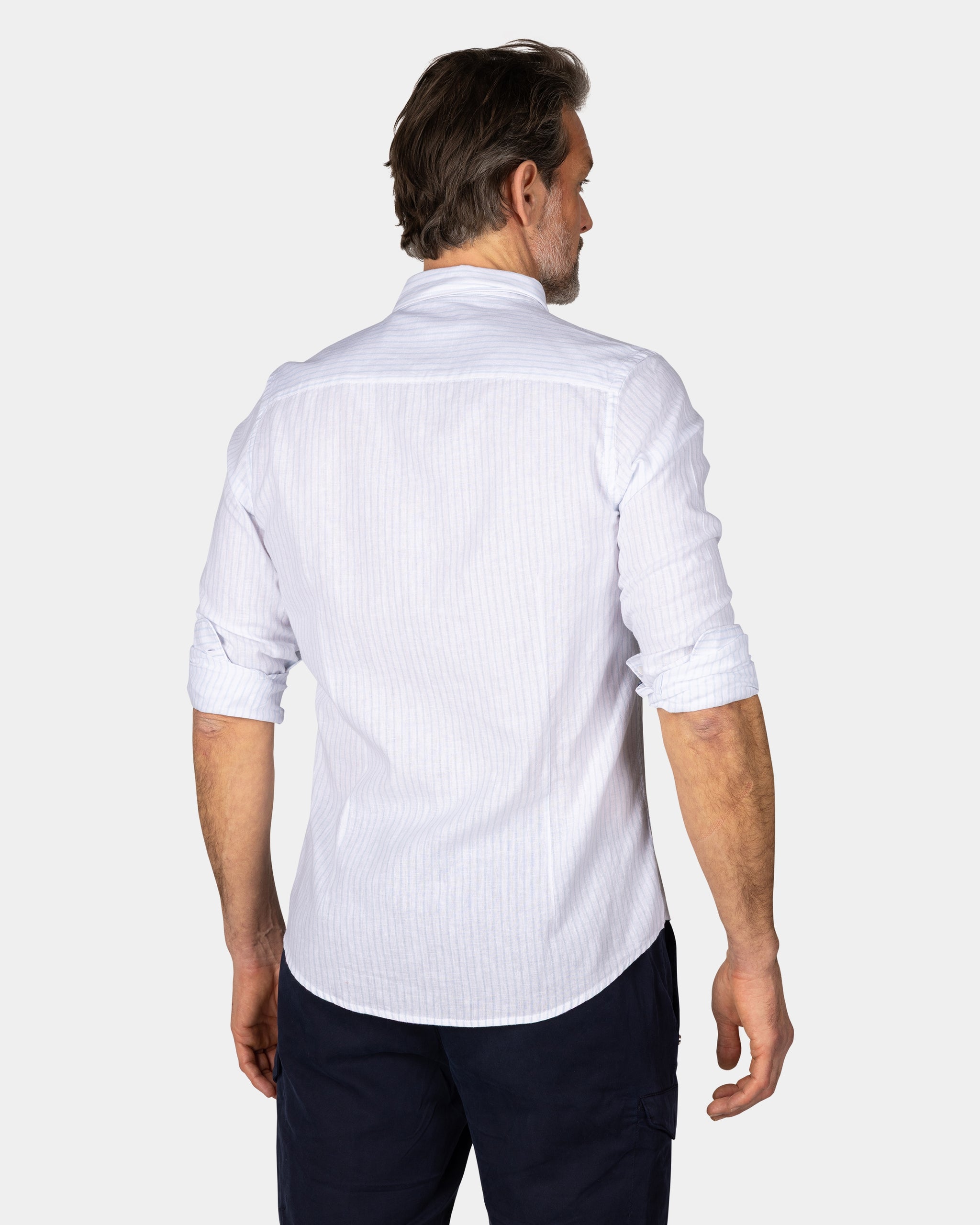 White Linen Shirt with Pastel Blue Stripe White Linen Shirt with Pastel Blue Stripe