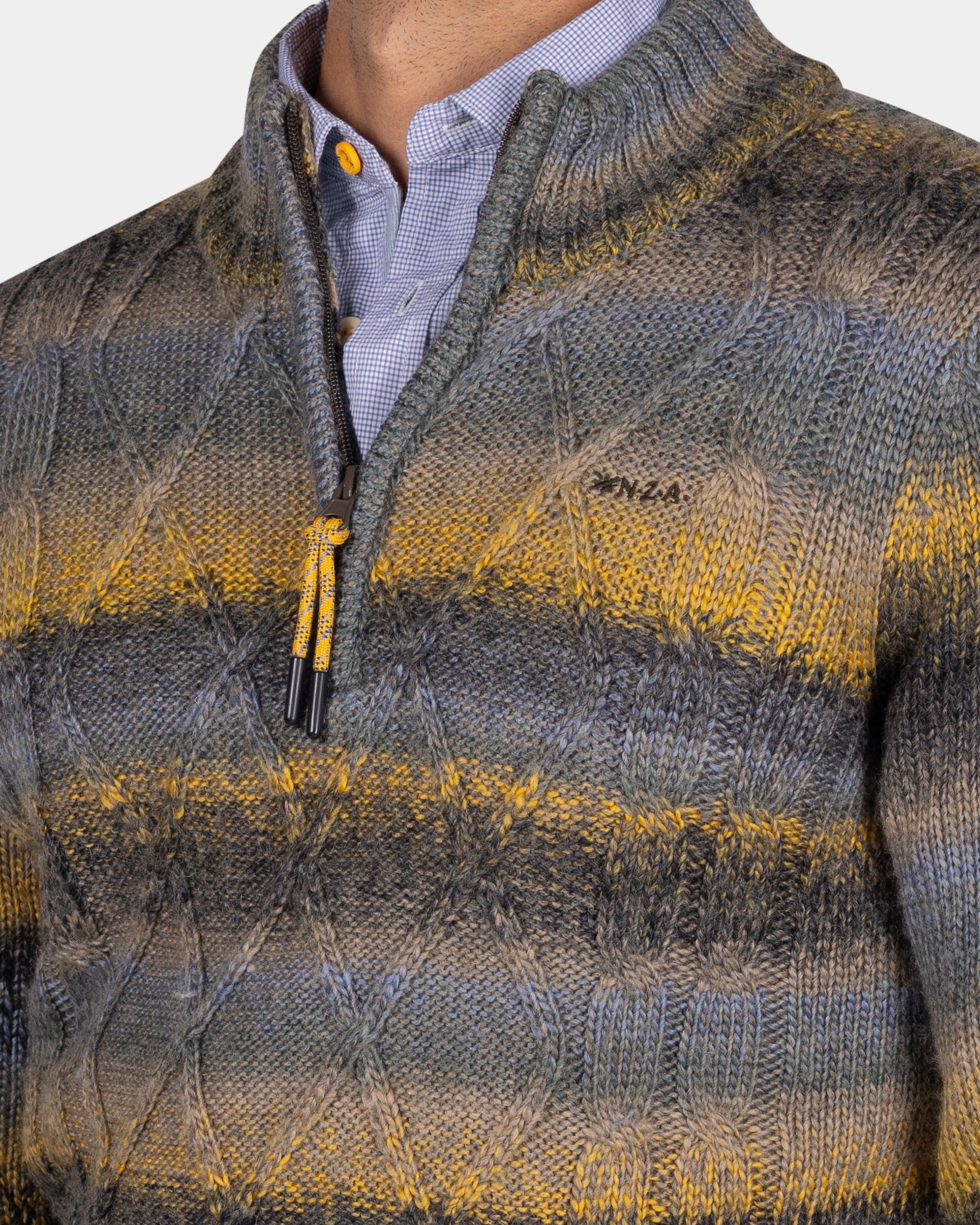 Structured knit sweater in blue, yellow, and black - Chestnut Structured knit sweater in blue, yellow, and black - Chestnut