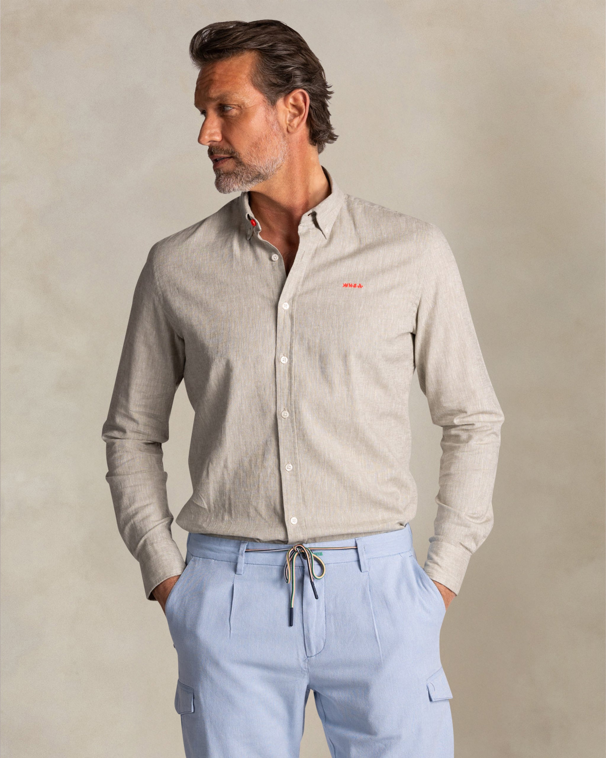 Taupe cotton-linen long-sleeve shirt Taupe cotton-linen long-sleeve shirt