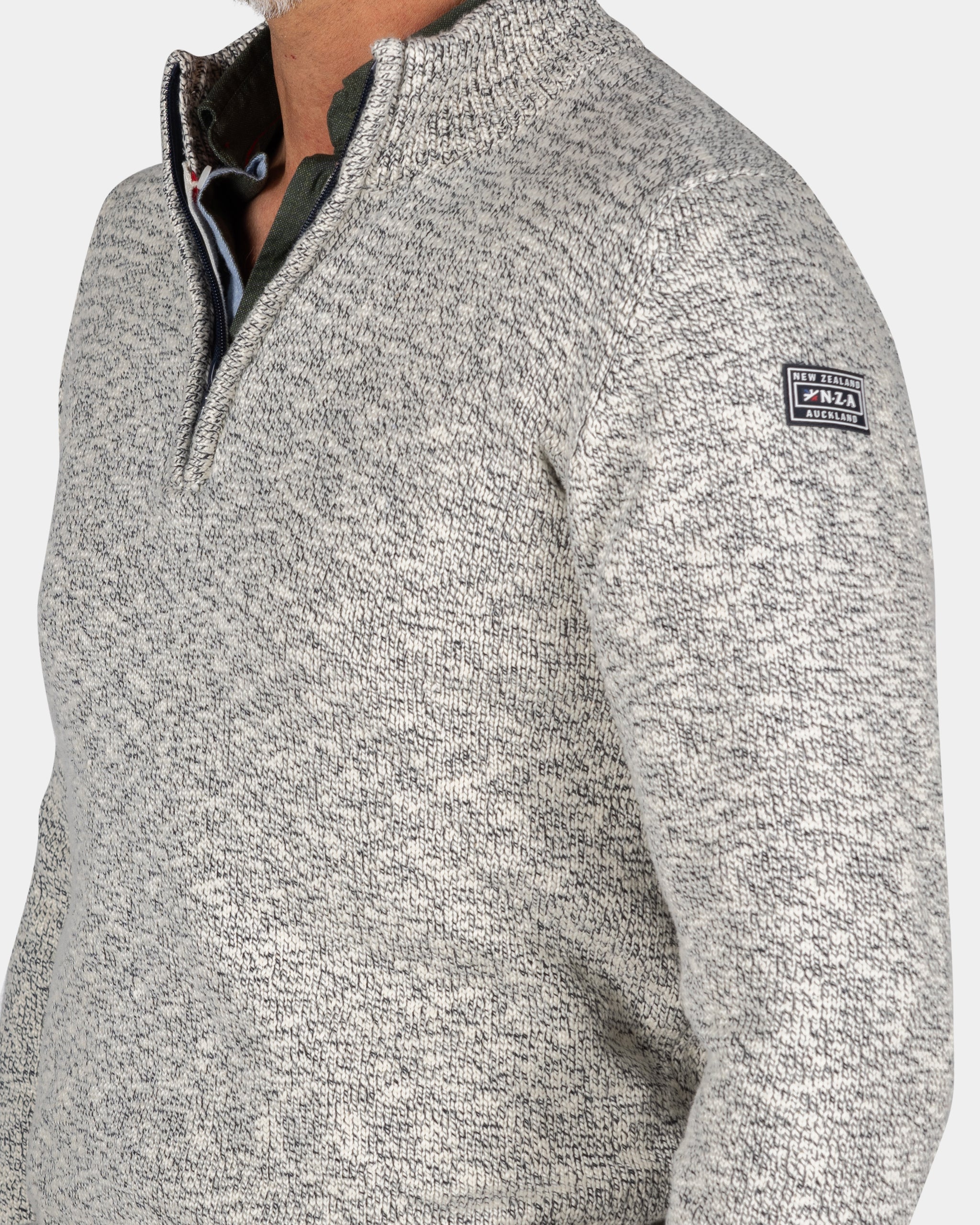 Sand-colored cotton sweater with half-zip - Shimmering Sand Sand-colored cotton sweater with half-zip - Shimmering Sand