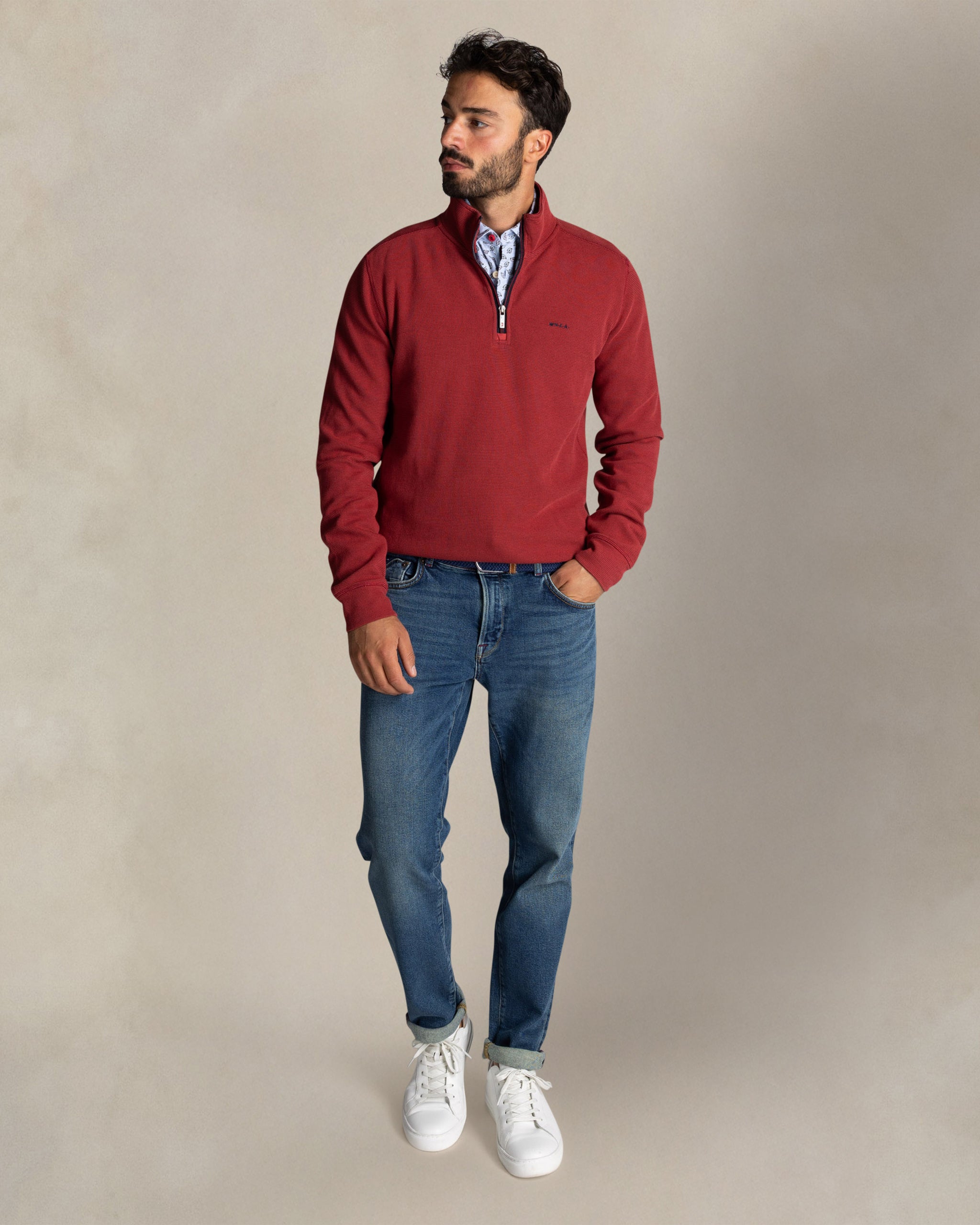 Red cotton half zip sweater Red cotton half zip sweater