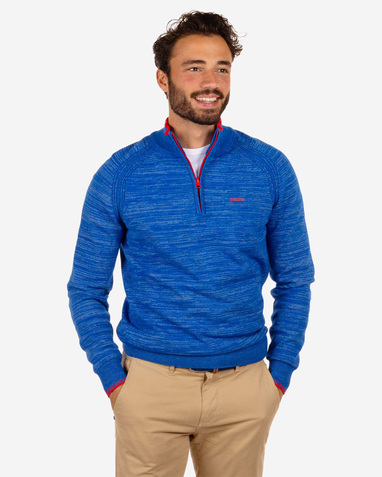 Baumwollpullover mit Reißverschluss Grey - Blizzard Blue Baumwollpullover mit Reißverschluss Grey - Blizzard Blue