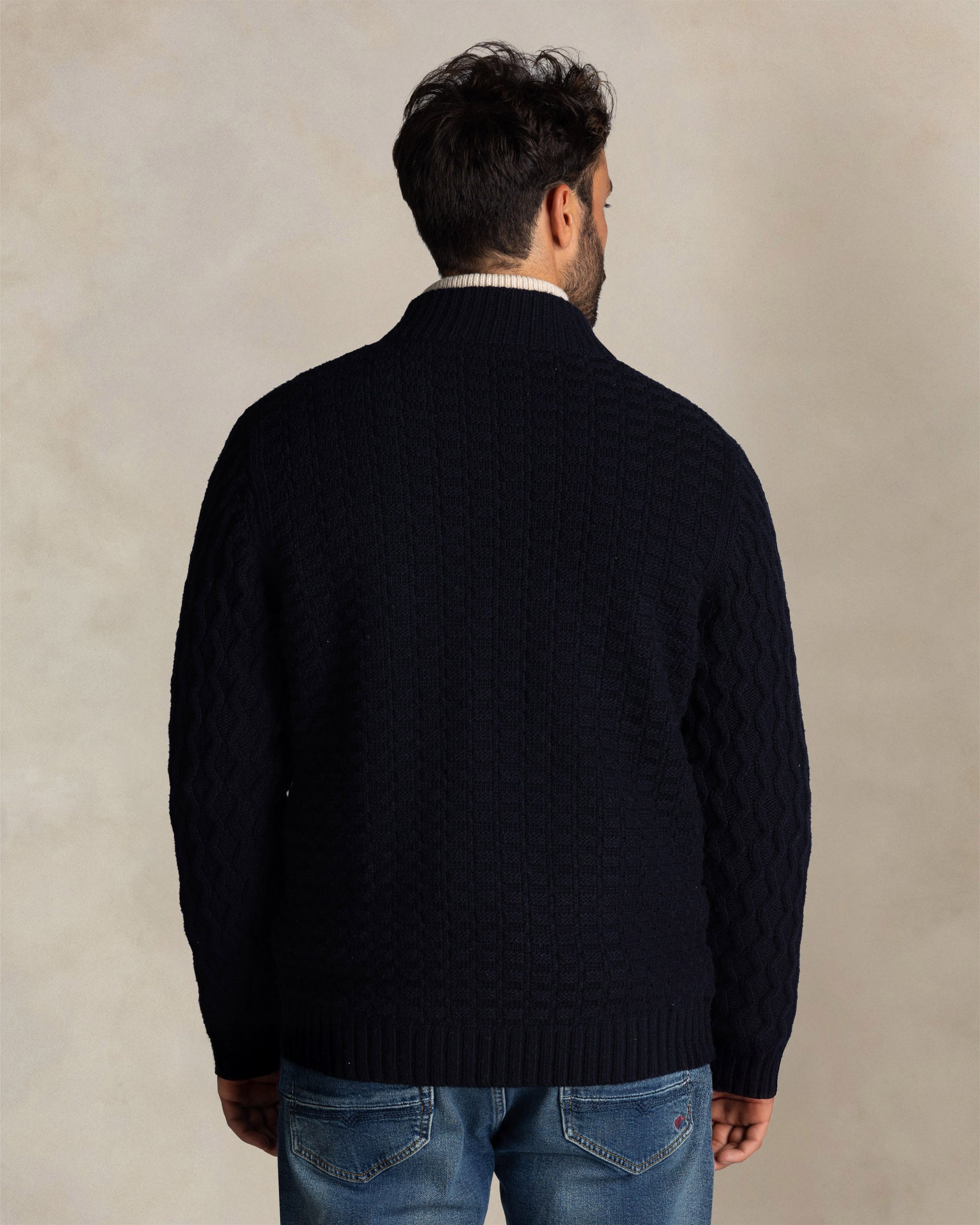 Cárdigan azul de lana con cremallera Cárdigan azul de lana con cremallera