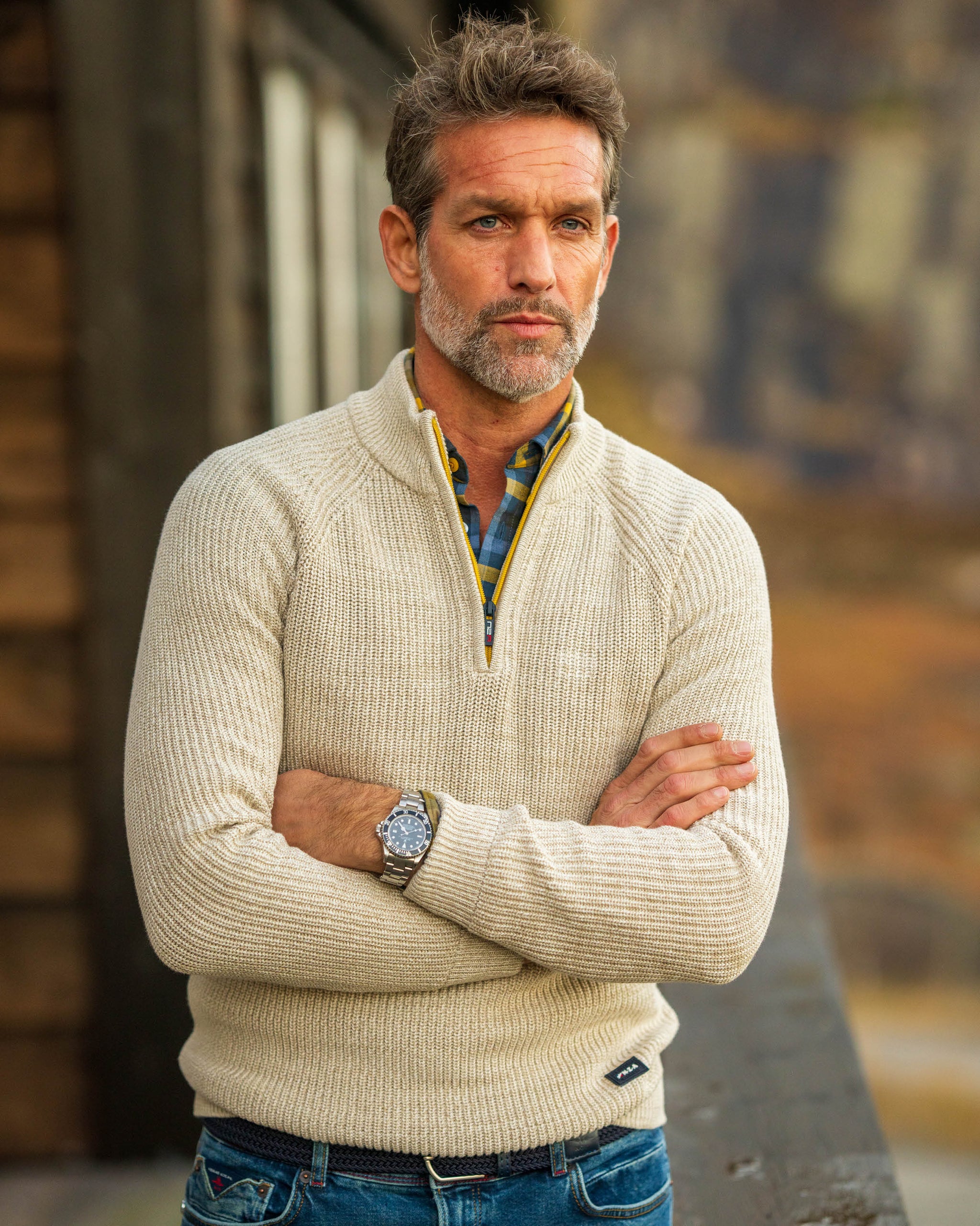 Ecru katoenen half zip trui Ecru katoenen half zip trui