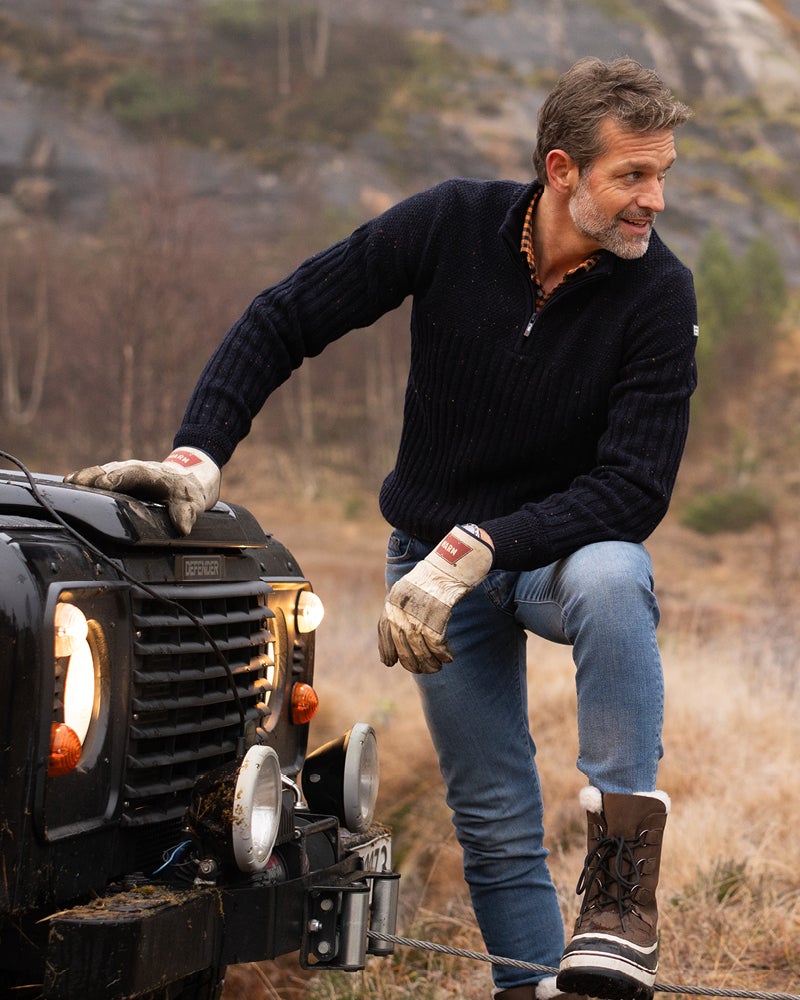 Jersey azul de lana con media cremallera Jersey azul de lana con media cremallera