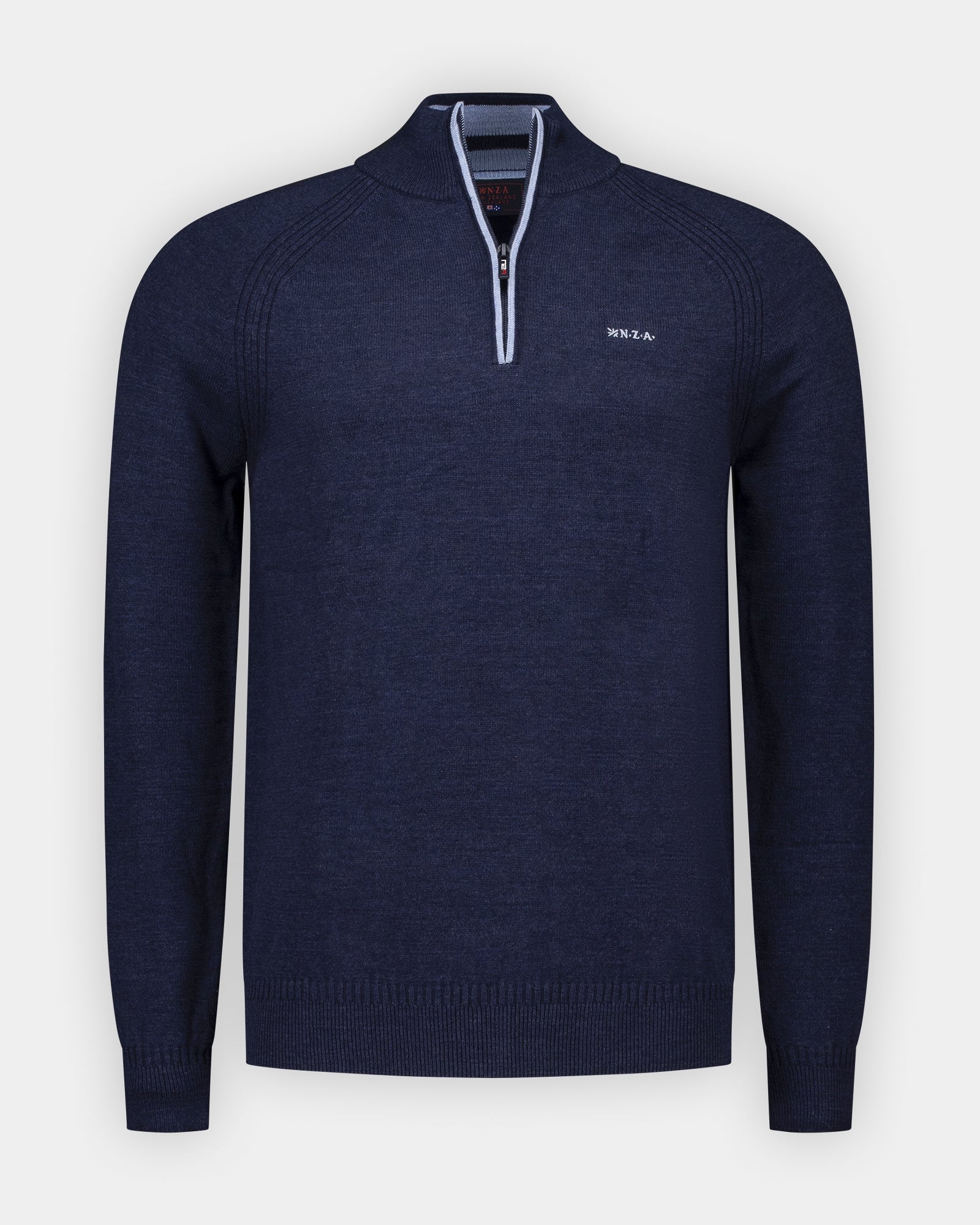 Jersey azul de algodón con cremallera hasta el pecho Jersey azul de algodón con cremallera hasta el pecho