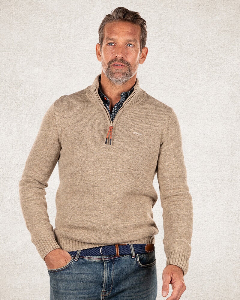 Trui met halve rits van wol mix - Sahara Sand Trui met halve rits van wol mix - Sahara Sand